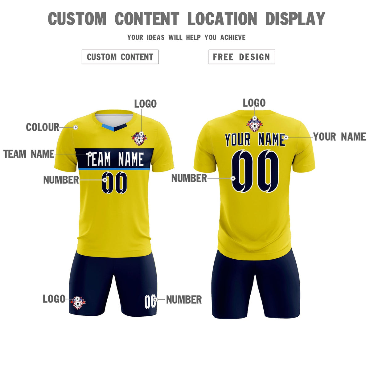 Custom Gold Classic Sports Sets Soccer Shirt Jersey