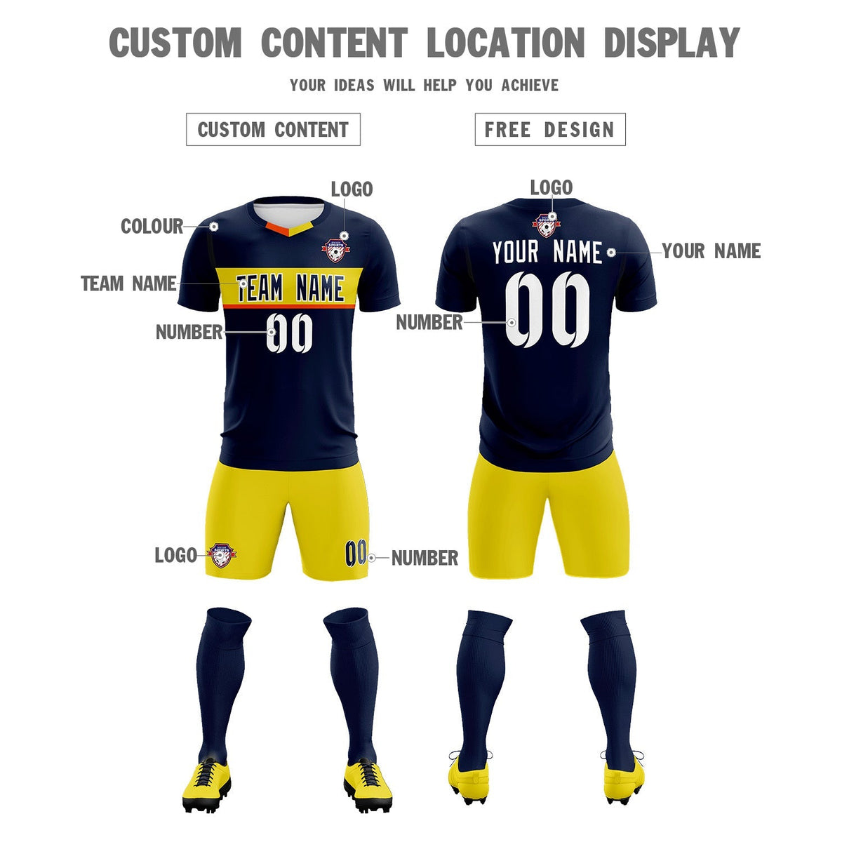 Custom Navy Classic Sports Sets Soccer Shirt Jersey