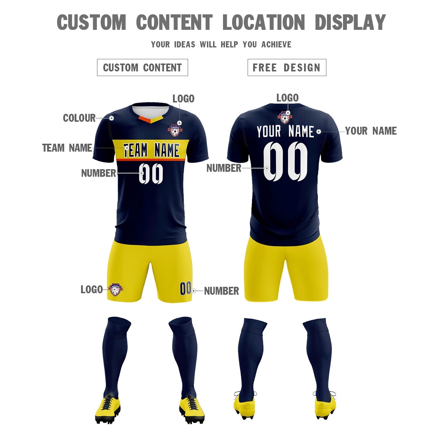 Custom Navy Classic Sports Sets Soccer Shirt Jersey