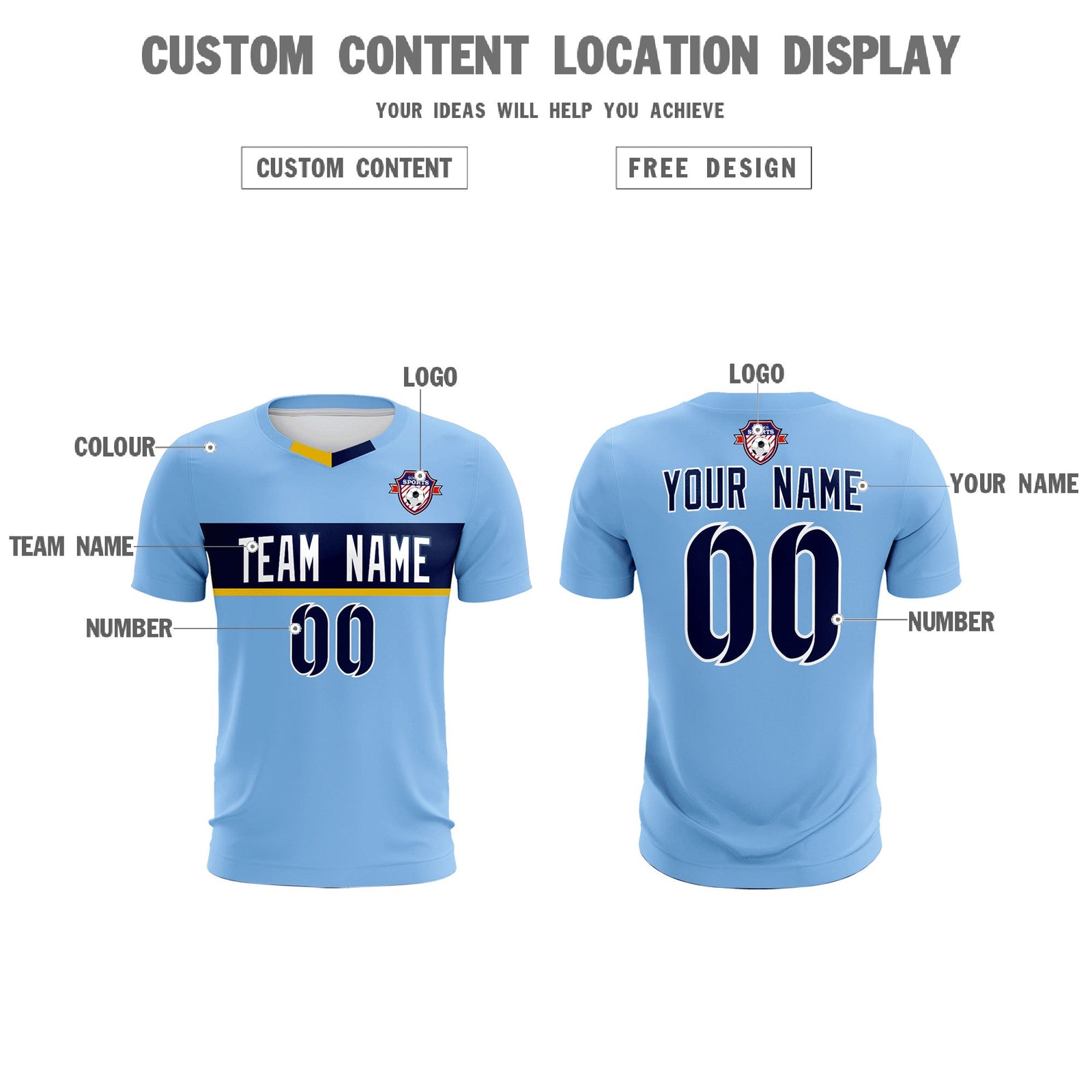 Custom Light Blue Classic Sports Sets Soccer Shirt Jersey