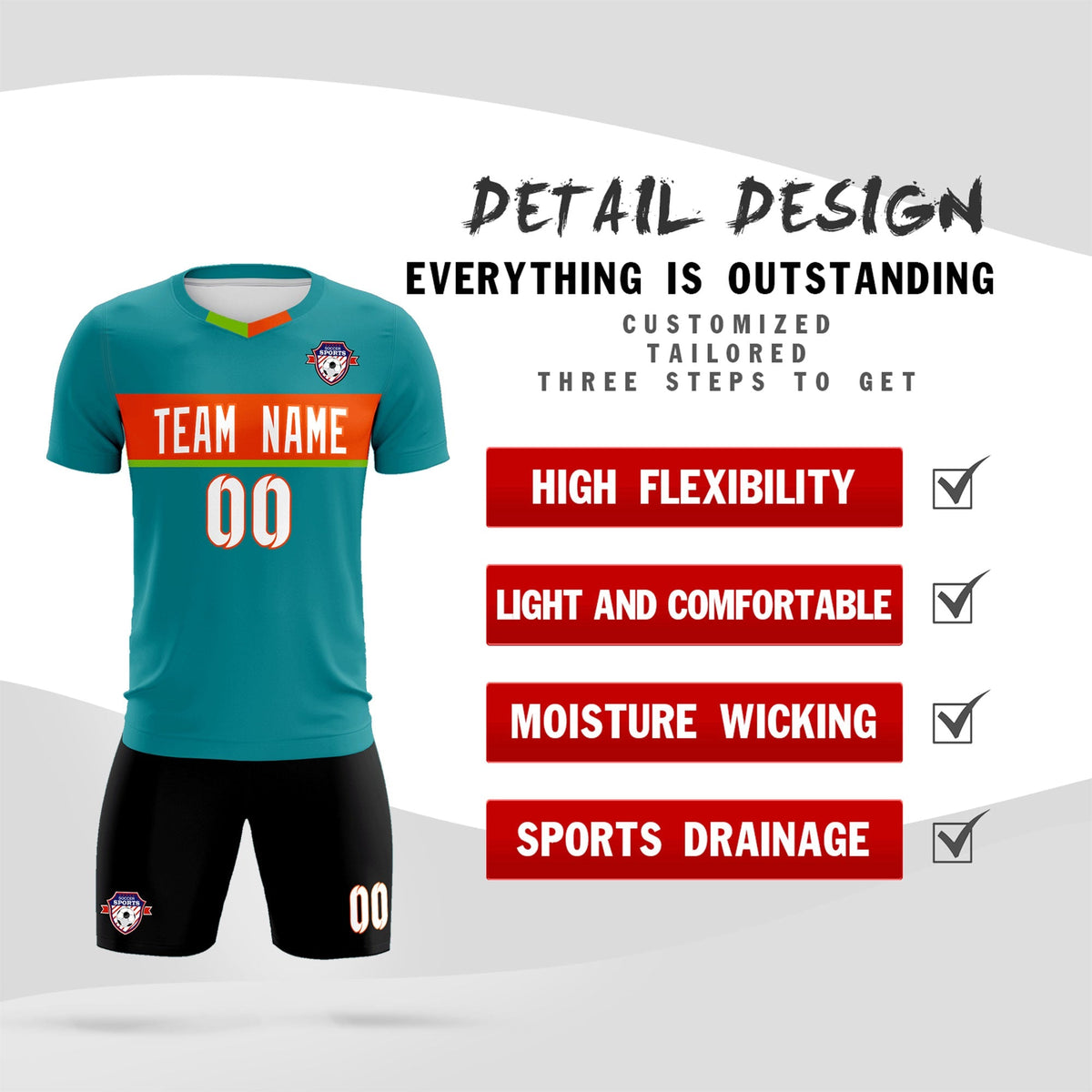 Custom Aqua Classic Sports Sets Soccer Shirt Jersey