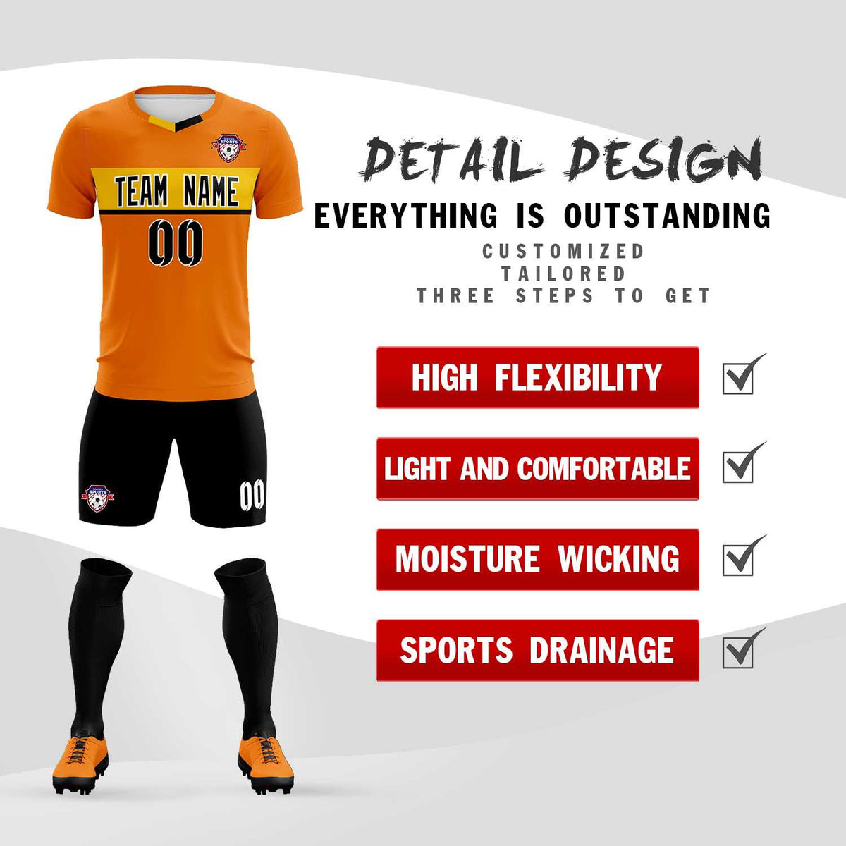 Custom Orange Classic Sports Sets Soccer Shirt Jersey