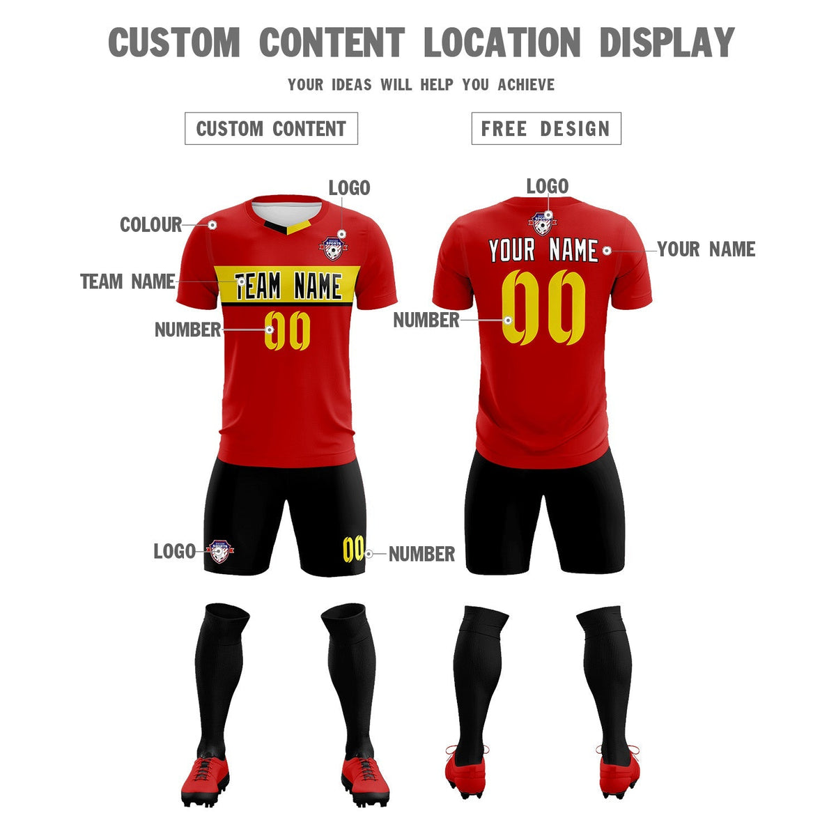 Custom Red Classic Sports Sets Soccer Shirt Jersey