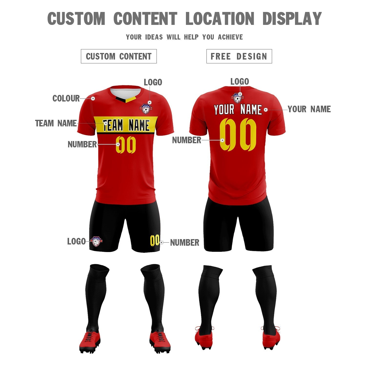 Custom Red Classic Sports Sets Soccer Shirt Jersey