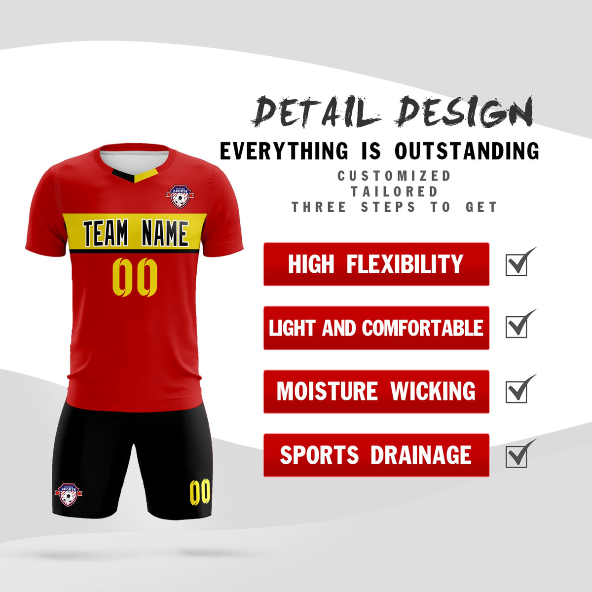 Custom Red Classic Sports Sets Soccer Shirt Jersey