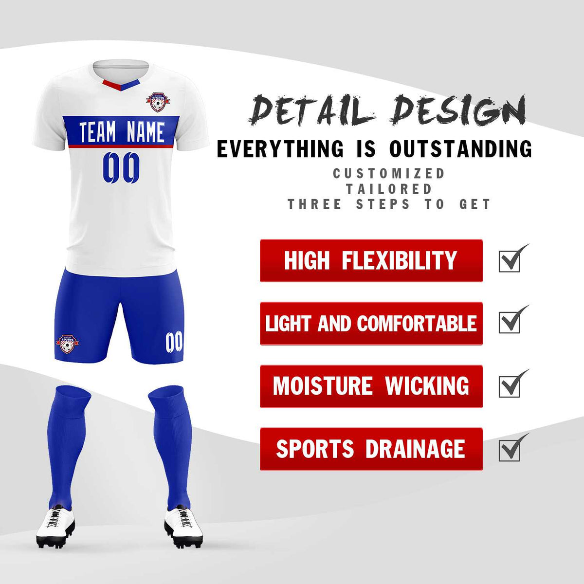 Custom White Classic Sports Sets Soccer Shirt Jersey