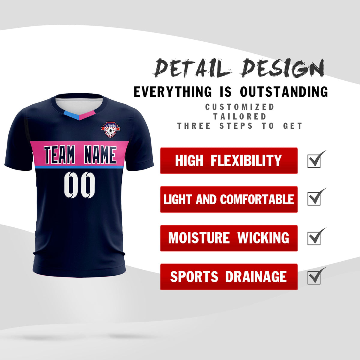 Custom Navy Classic Sports Sets Soccer Shirt Jersey