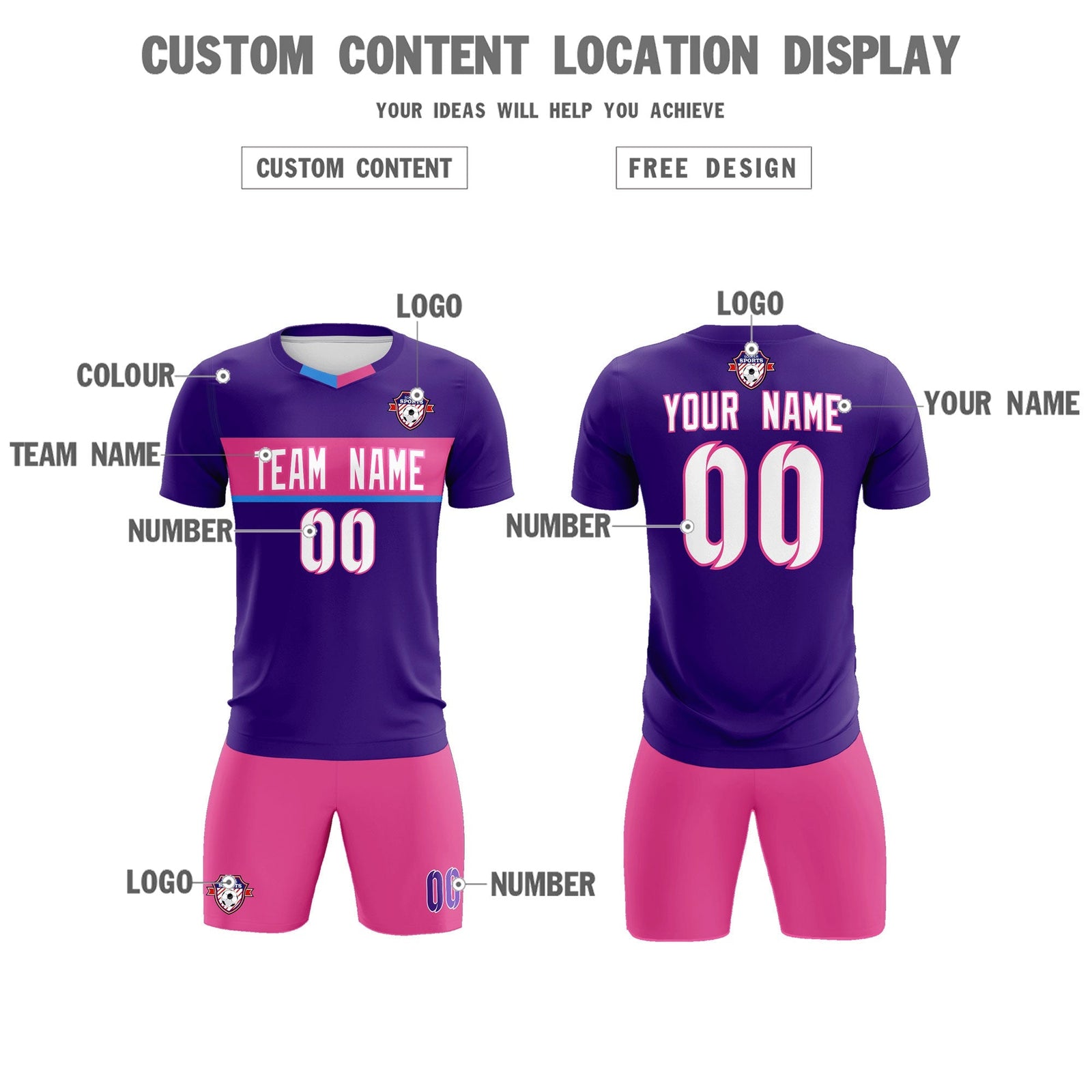 Custom Purple Classic Sports Sets Soccer Shirt Jersey