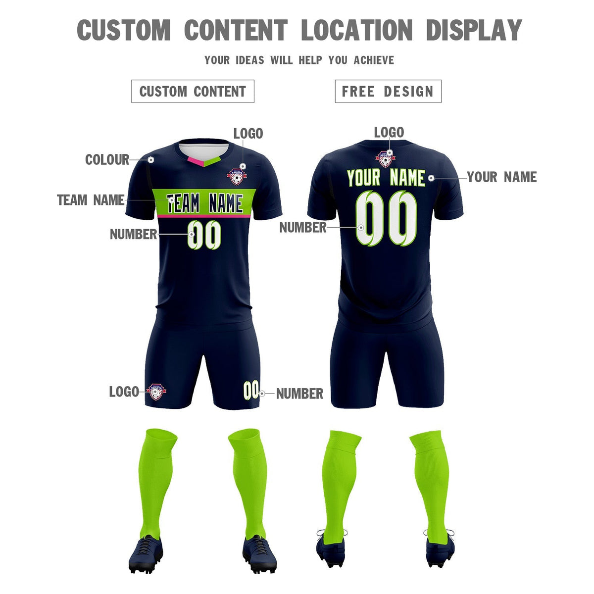 Custom Navy Classic Sports Sets Soccer Shirt Jersey