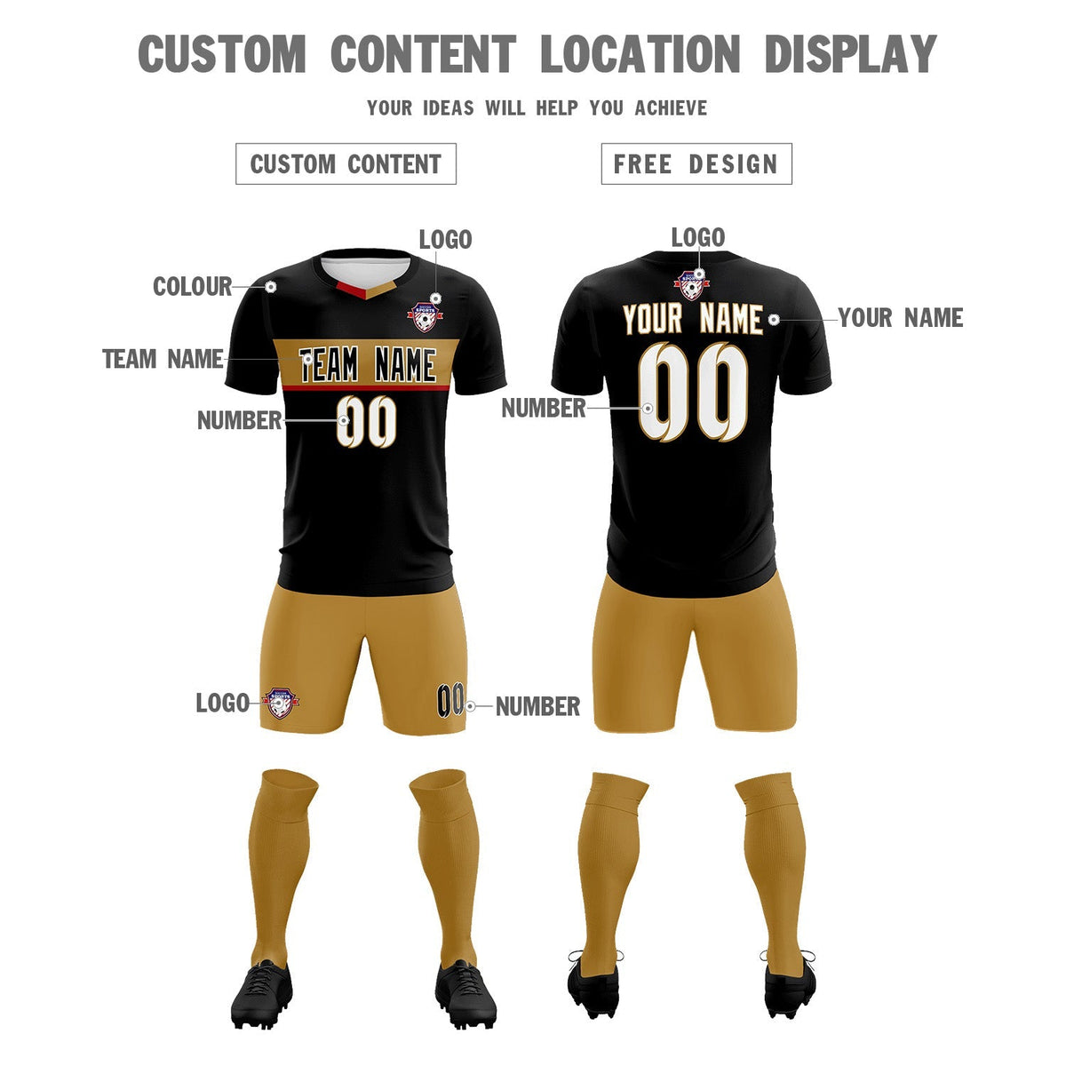 Custom Black Classic Sports Sets Soccer Shirt Jersey