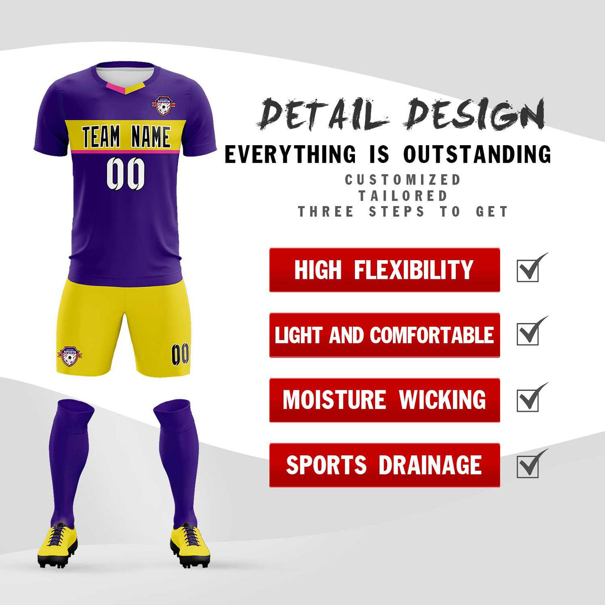 Custom Purple Classic Sports Sets Soccer Shirt Jersey