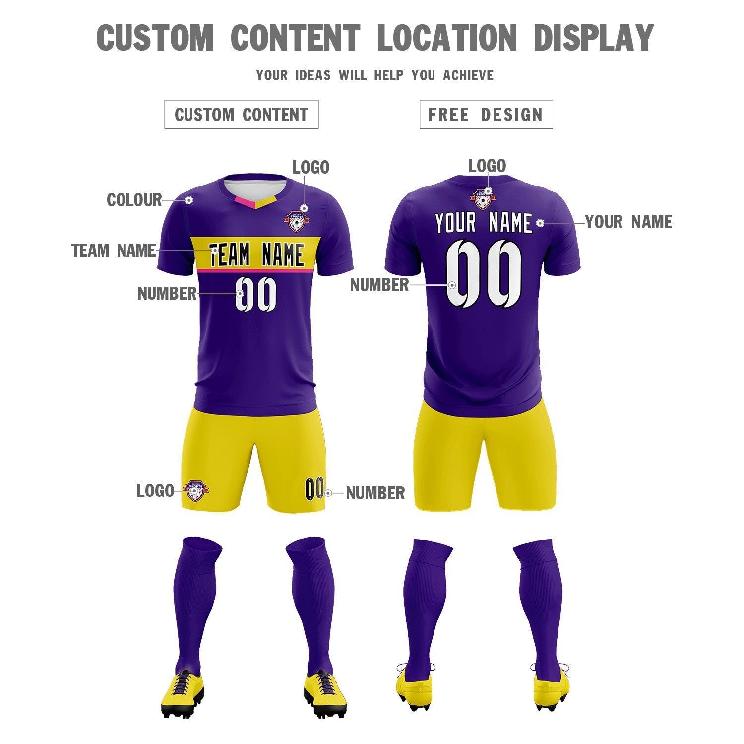 Custom Purple Classic Sports Sets Soccer Shirt Jersey