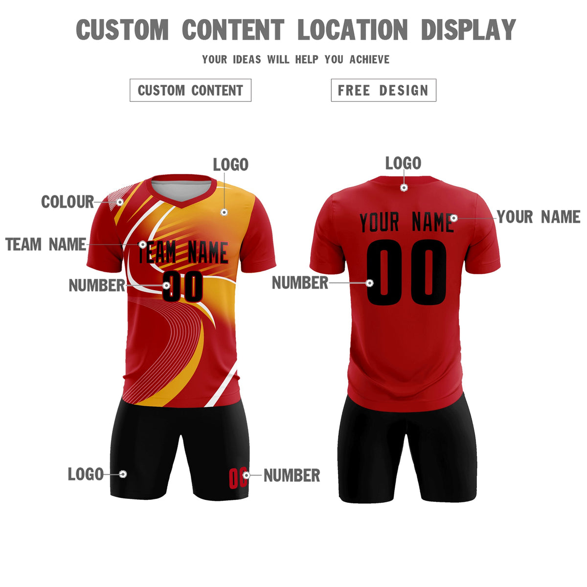 Custom Red Printing Sportswear Soccer Sets Jersey