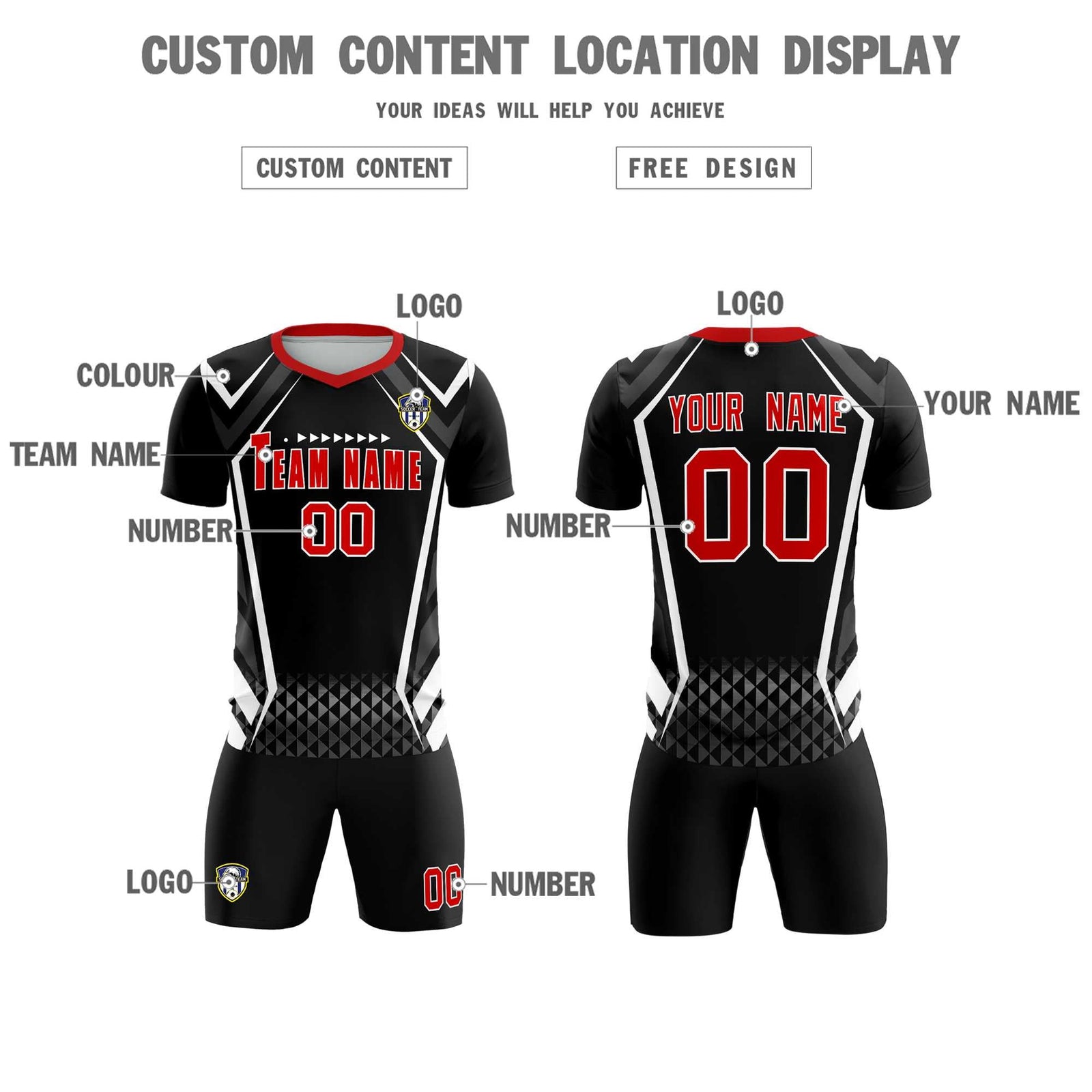 Custom Black Abstract Breathable Soccer Tops/Sets Jersey