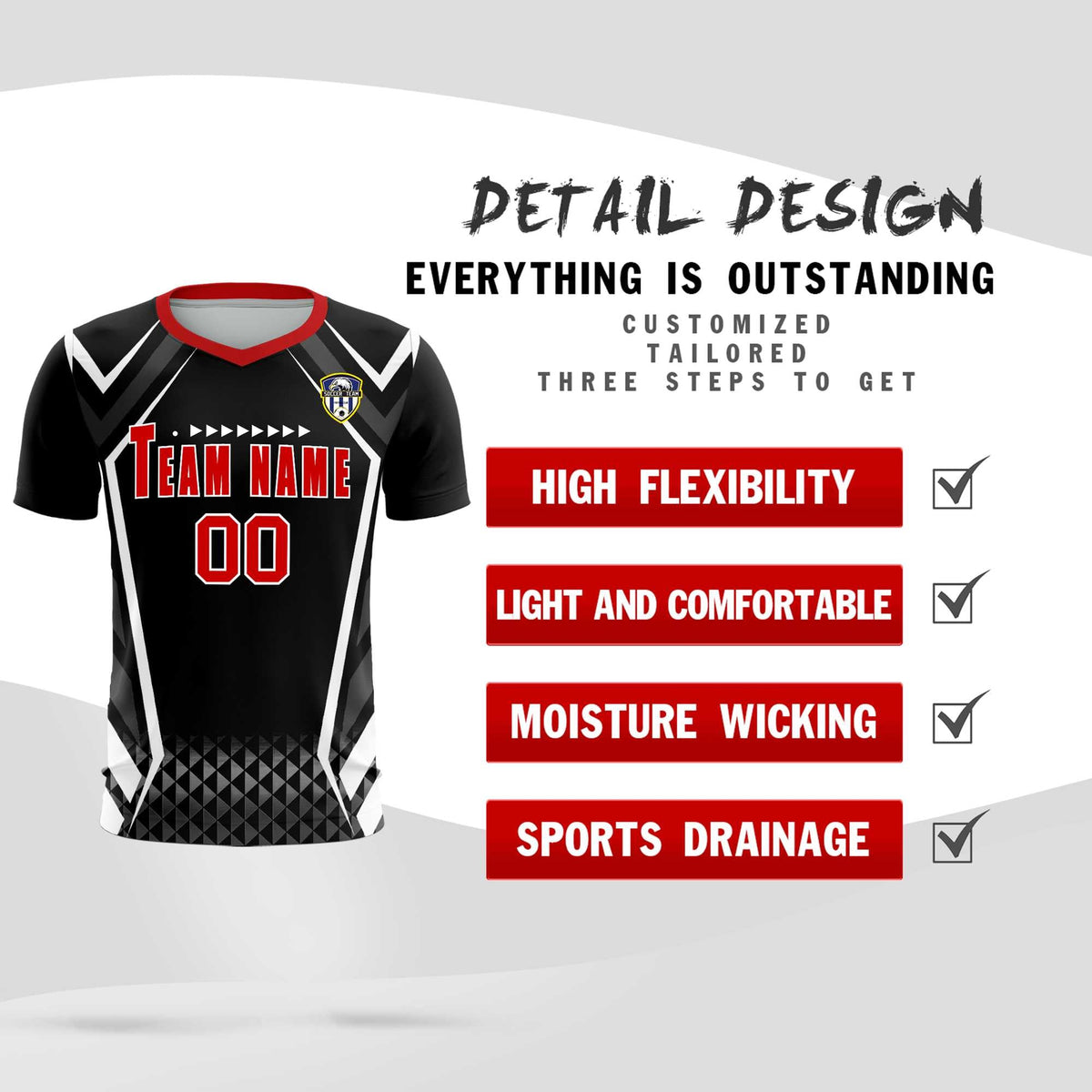 Custom Black Abstract Breathable Soccer Tops/Sets Jersey