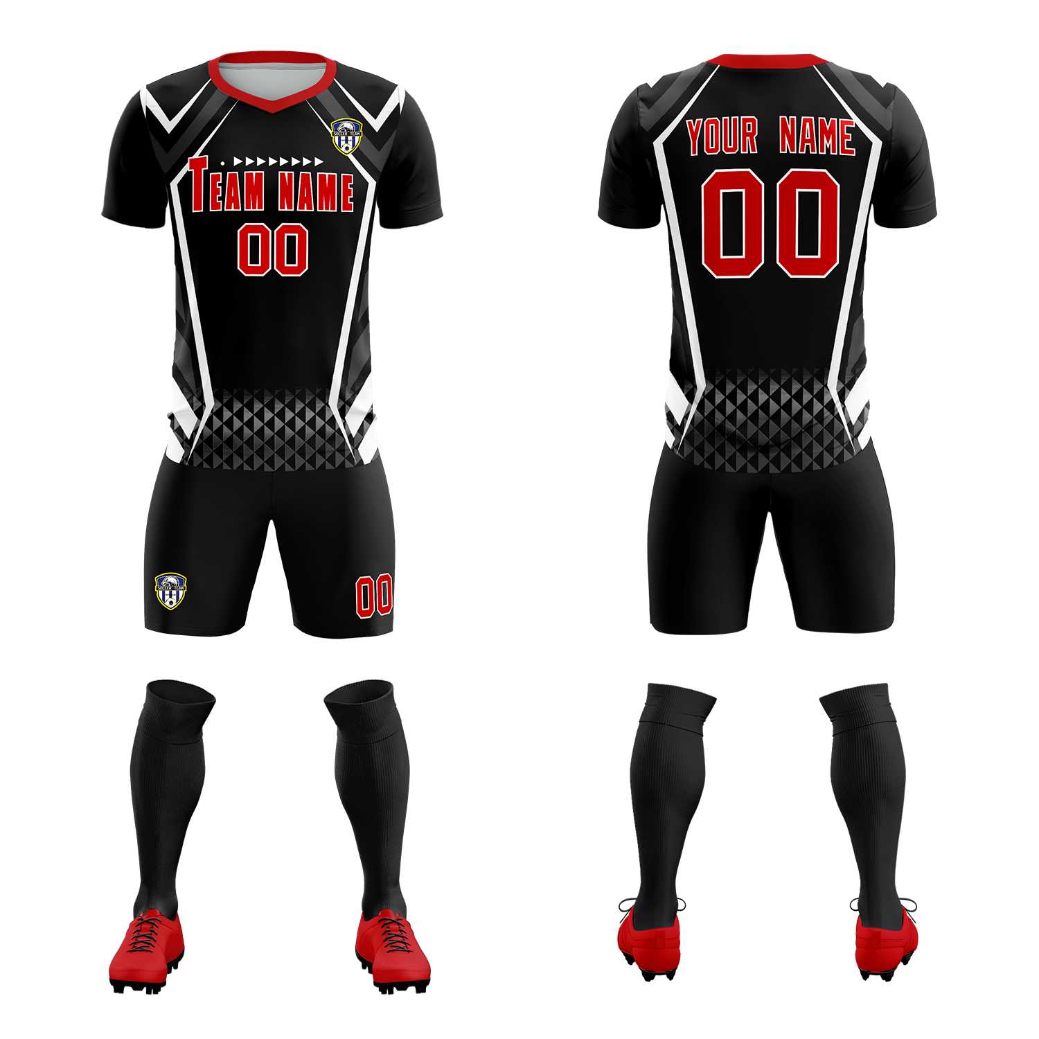 Custom Black Abstract Breathable Soccer Tops/Sets Jersey