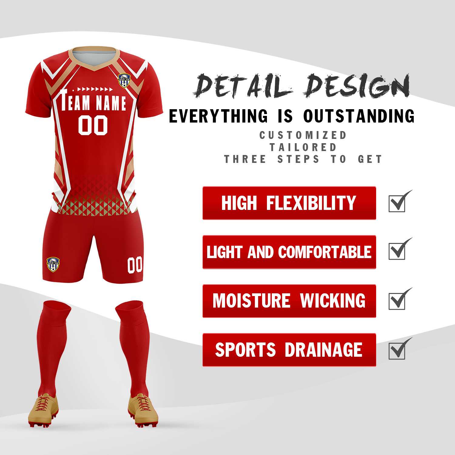 Custom Red Abstract Breathable Soccer Tops/Sets Jersey