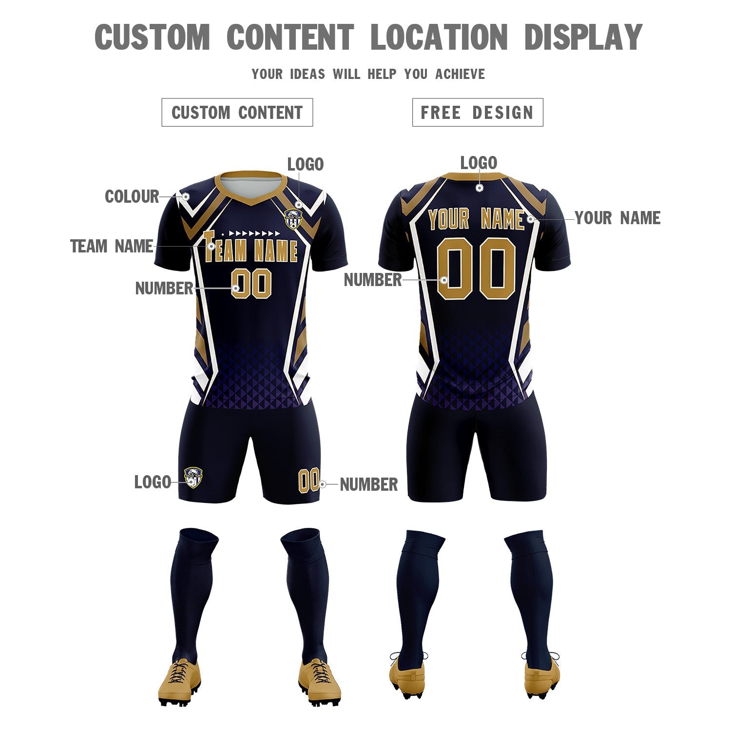 Custom Navy Abstract Breathable Soccer Tops/Sets Jersey