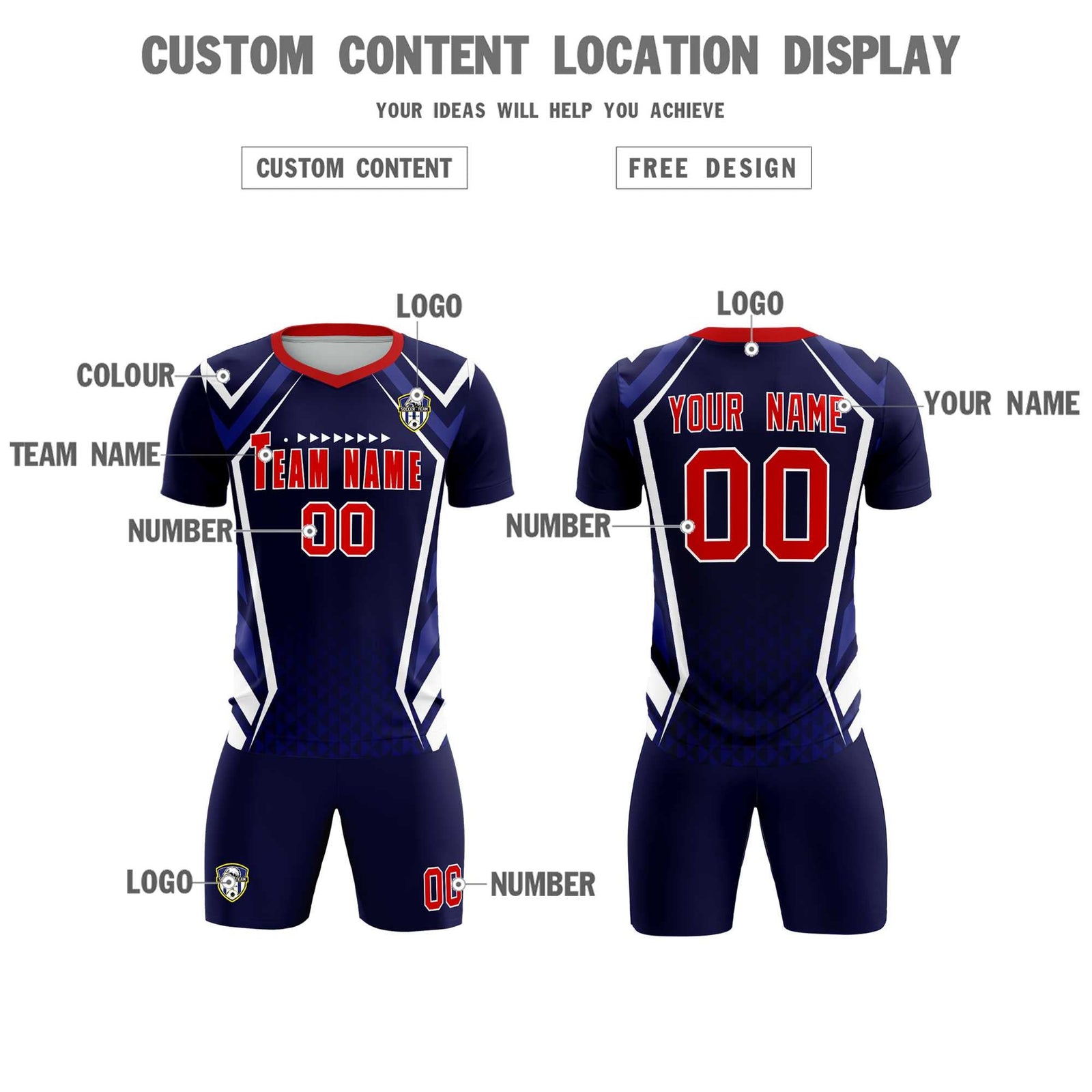 Custom Navy Abstract Breathable Soccer Tops/Sets Jersey