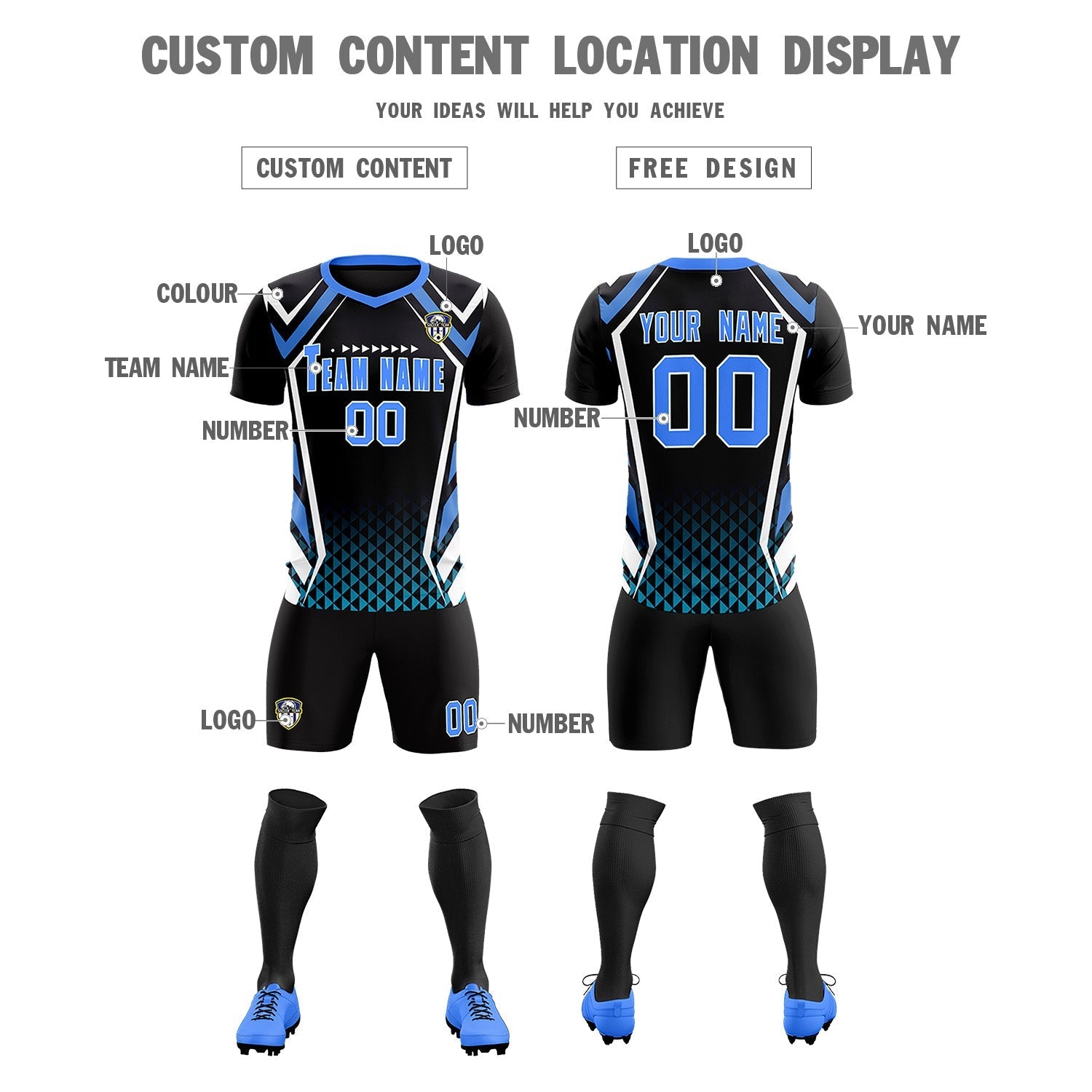 Custom Black Abstract Breathable Soccer Tops/Sets Jersey