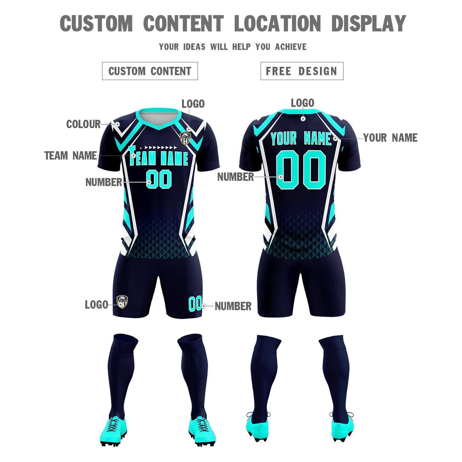 Custom Navy Abstract Breathable Soccer Tops/Sets Jersey