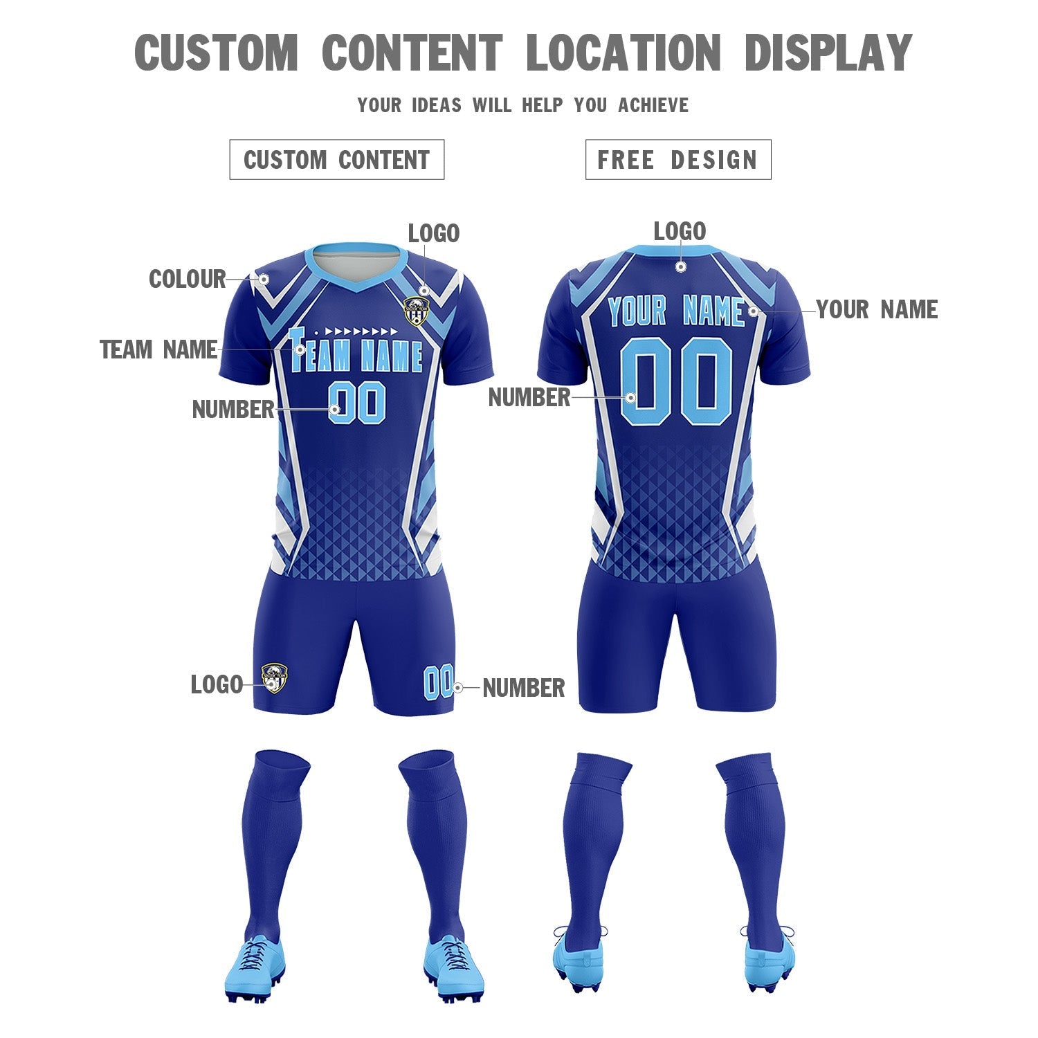 Custom Royal Abstract Breathable Soccer Tops/Sets Jersey