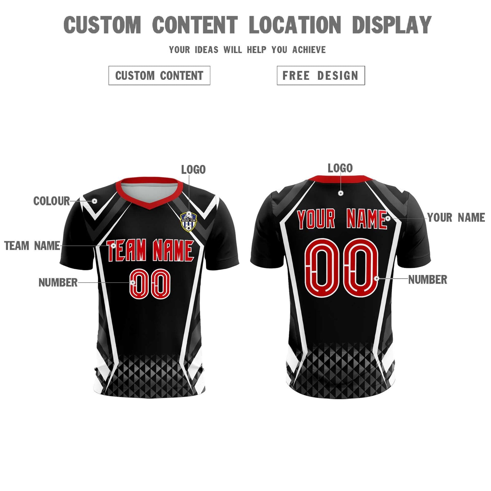 Custom Black Abstract Breathable Soccer Tops/Sets Jersey
