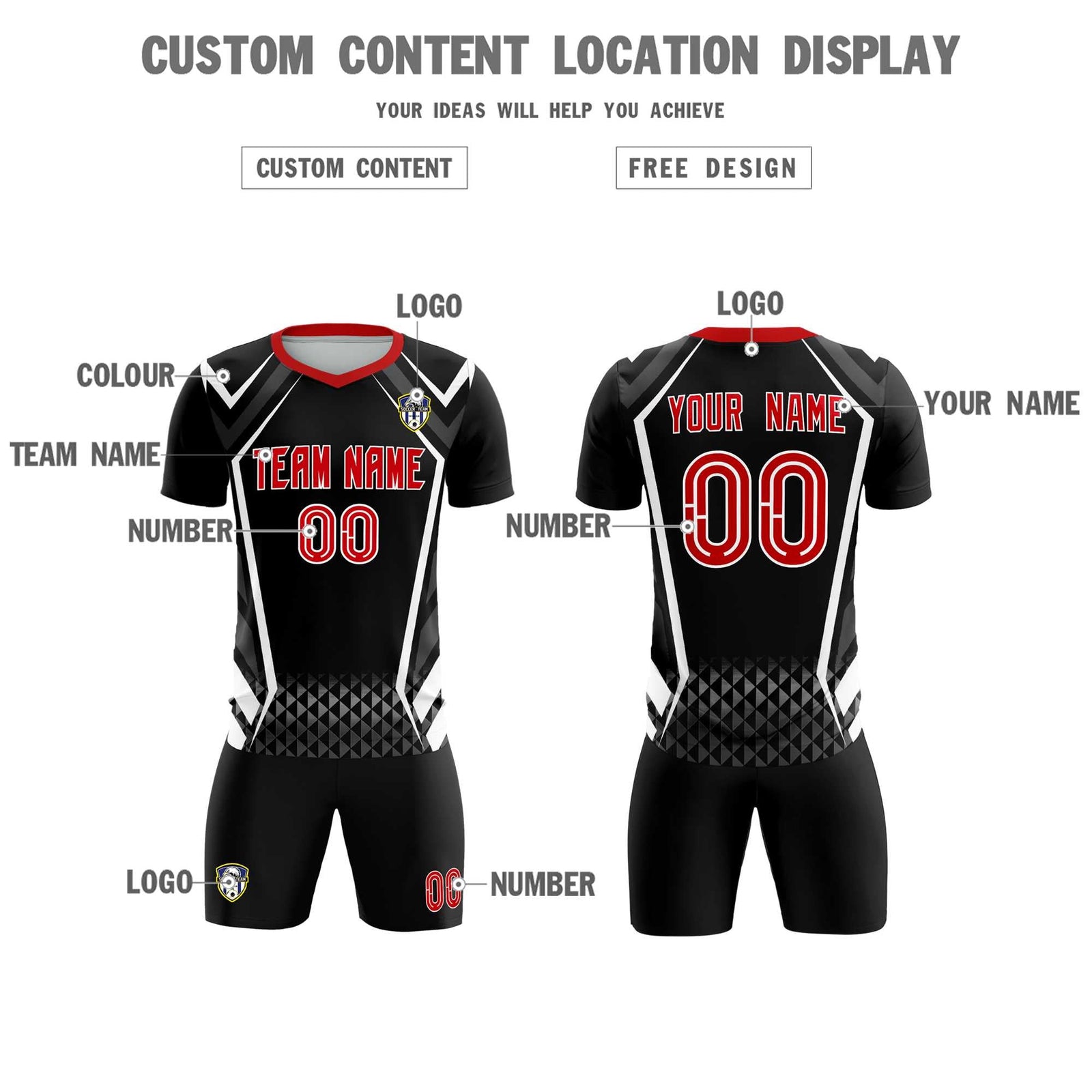 Custom Black Abstract Breathable Soccer Tops/Sets Jersey