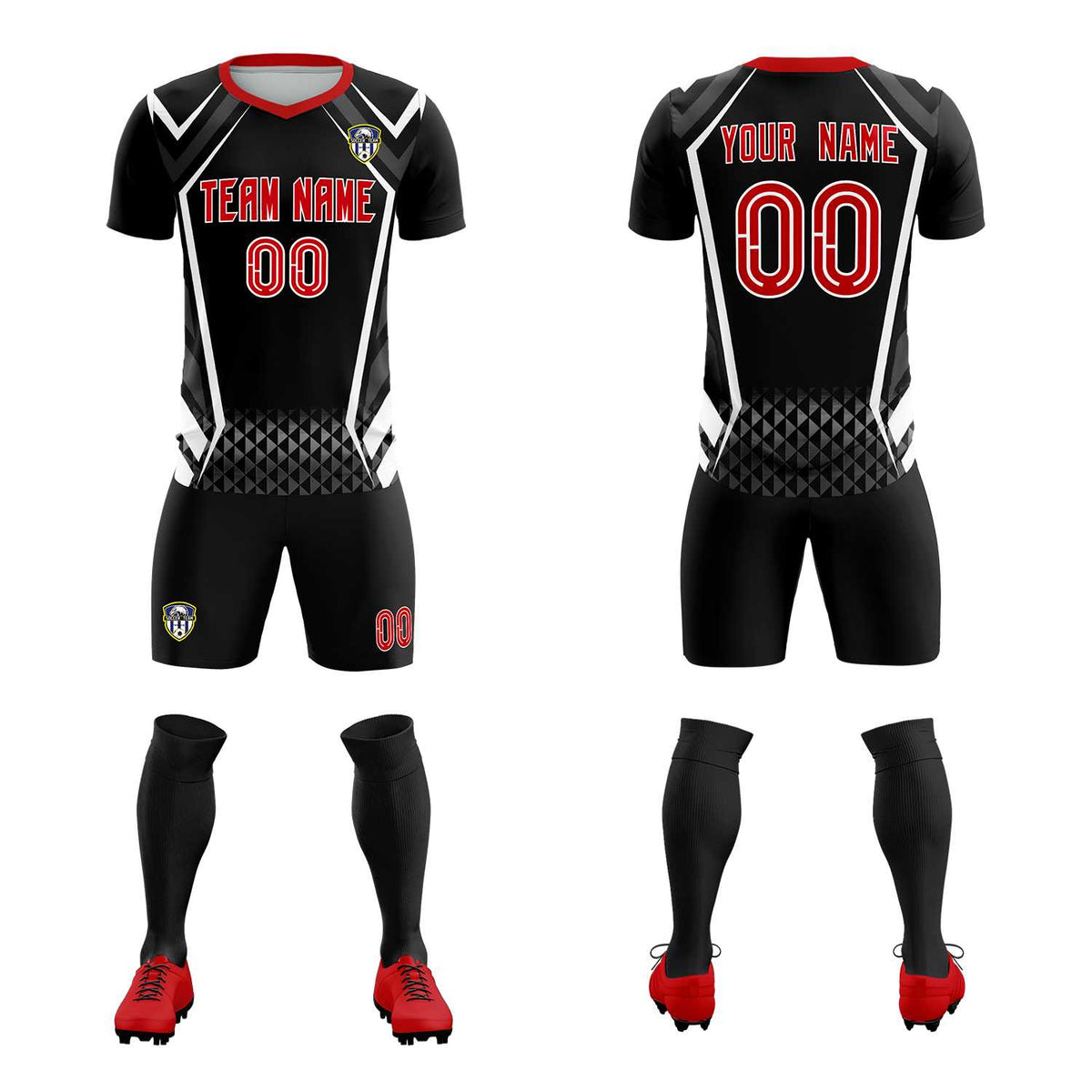 Custom Black Abstract Breathable Soccer Tops/Sets Jersey