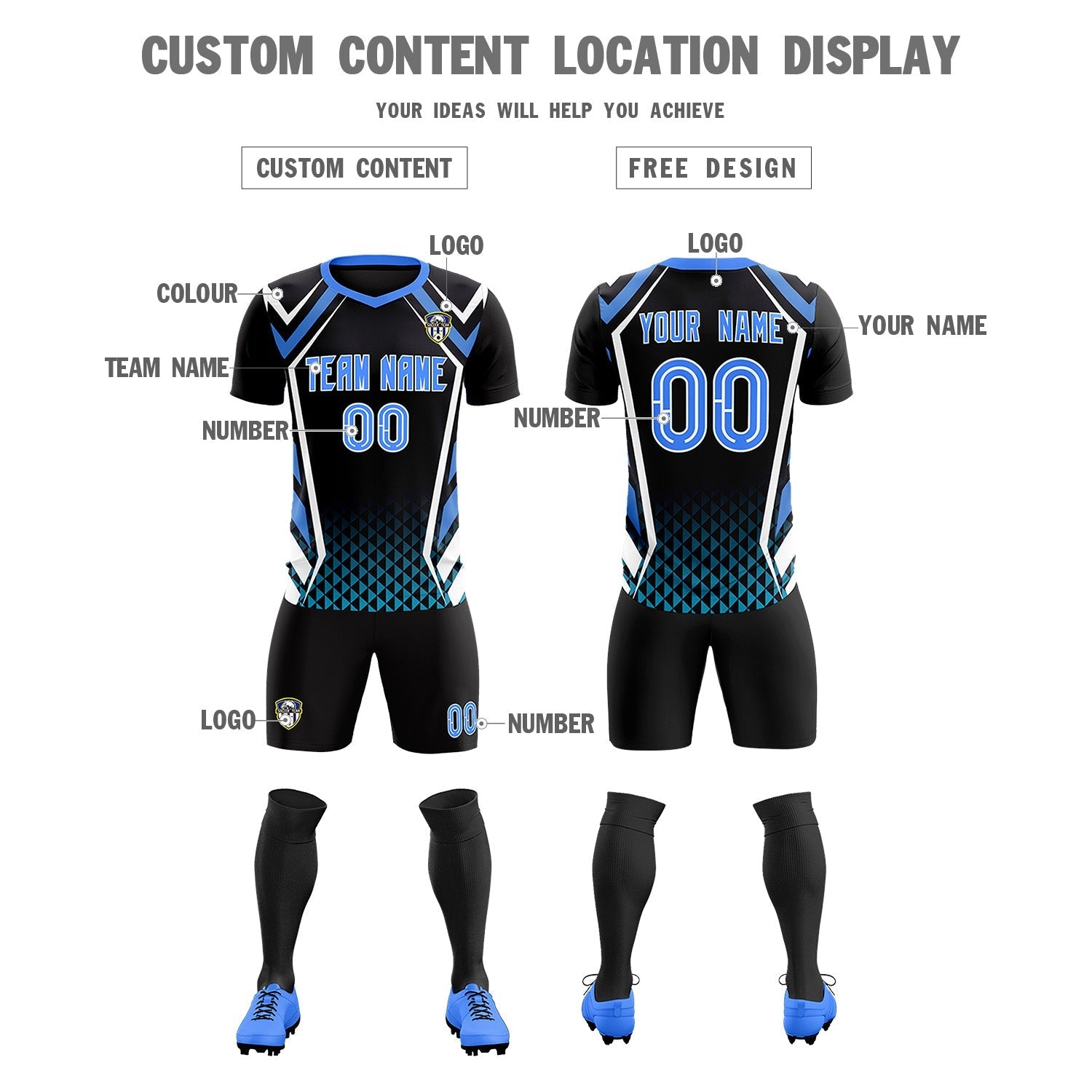 Custom Black Abstract Breathable Soccer Tops/Sets Jersey
