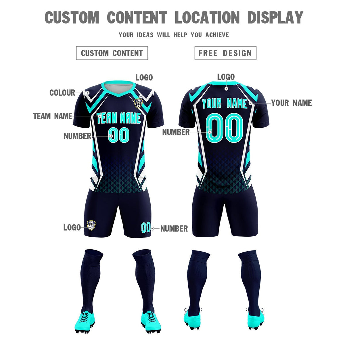 Custom Navy Abstract Breathable Soccer Tops/Sets Jersey