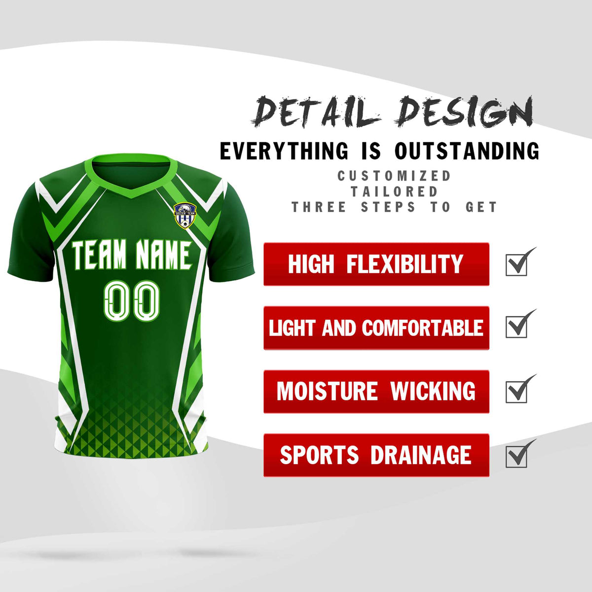 Custom Green Abstract Breathable Soccer Tops/Sets Jersey