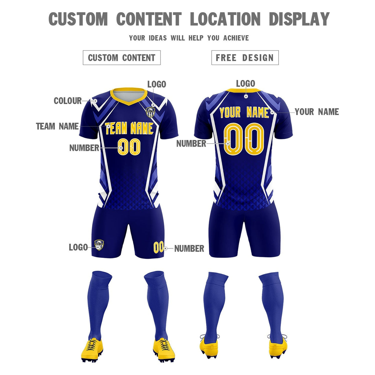 Custom Royal Abstract Breathable Soccer Tops/Sets Jersey