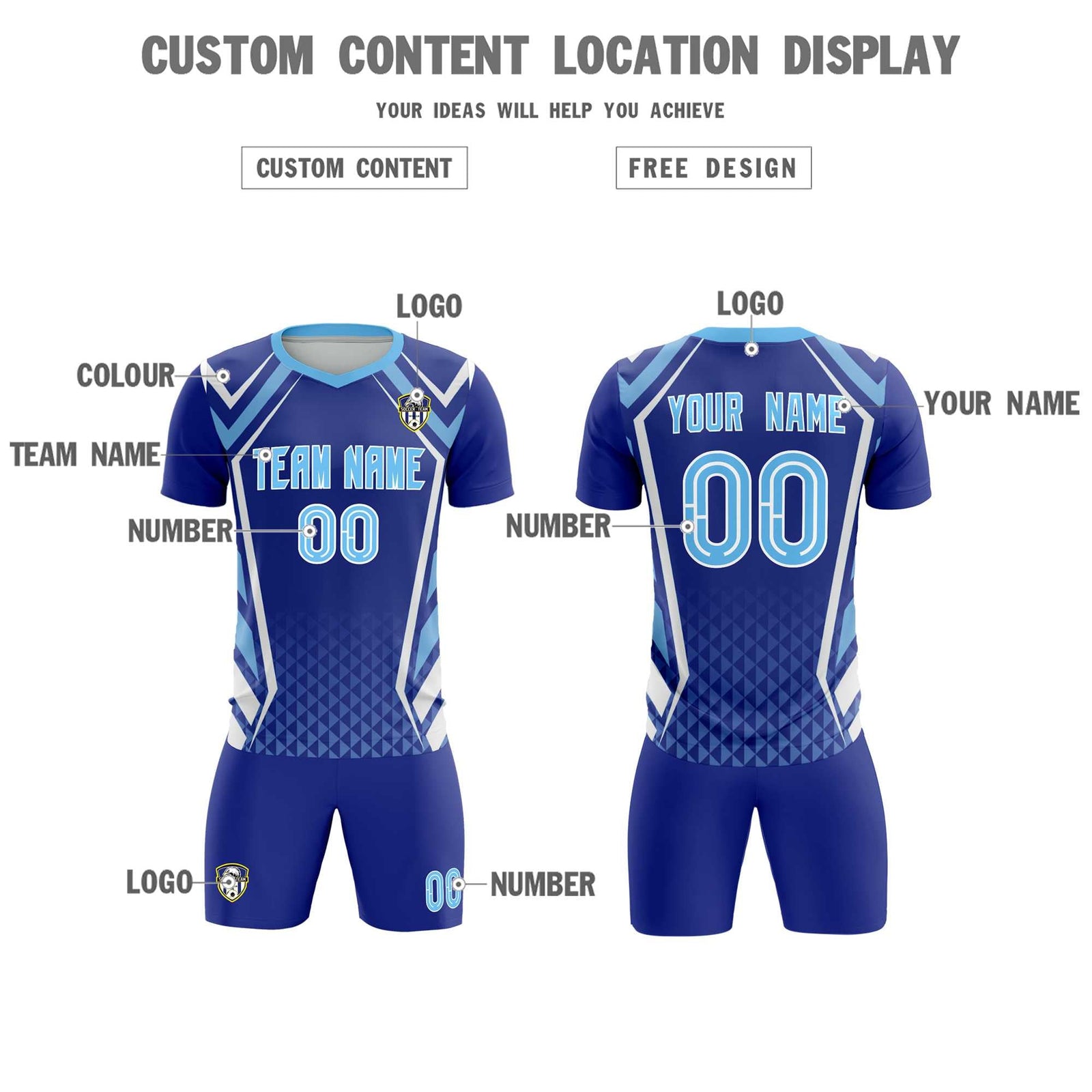 Custom Royal Abstract Breathable Soccer Tops/Sets Jersey