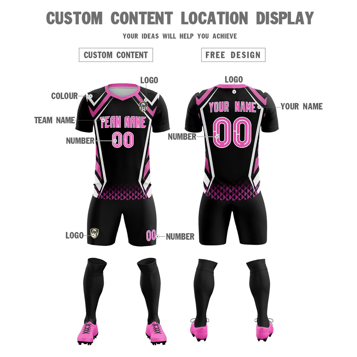 Custom Black Abstract Breathable Soccer Tops/Sets Jersey