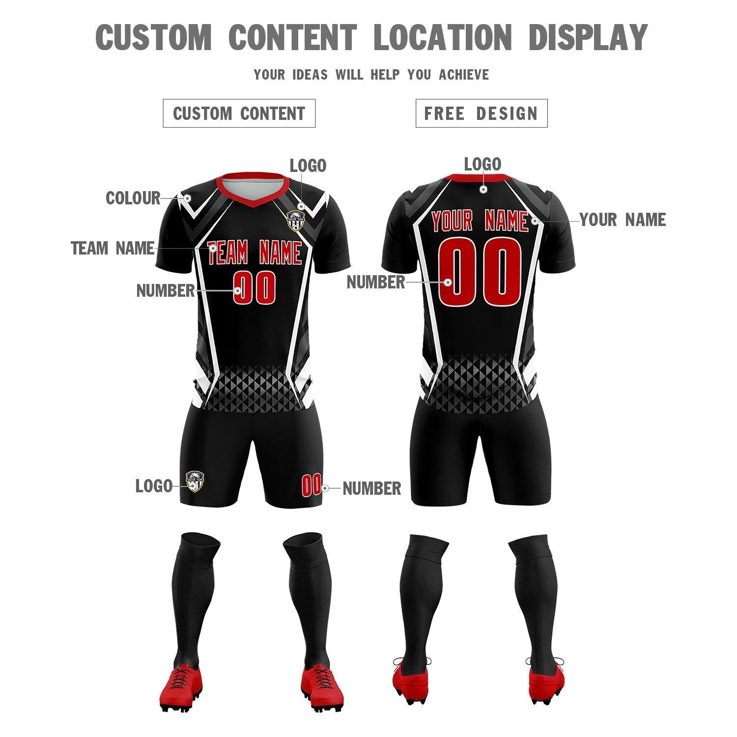 Custom Black Abstract Breathable Soccer Tops/Sets Jersey