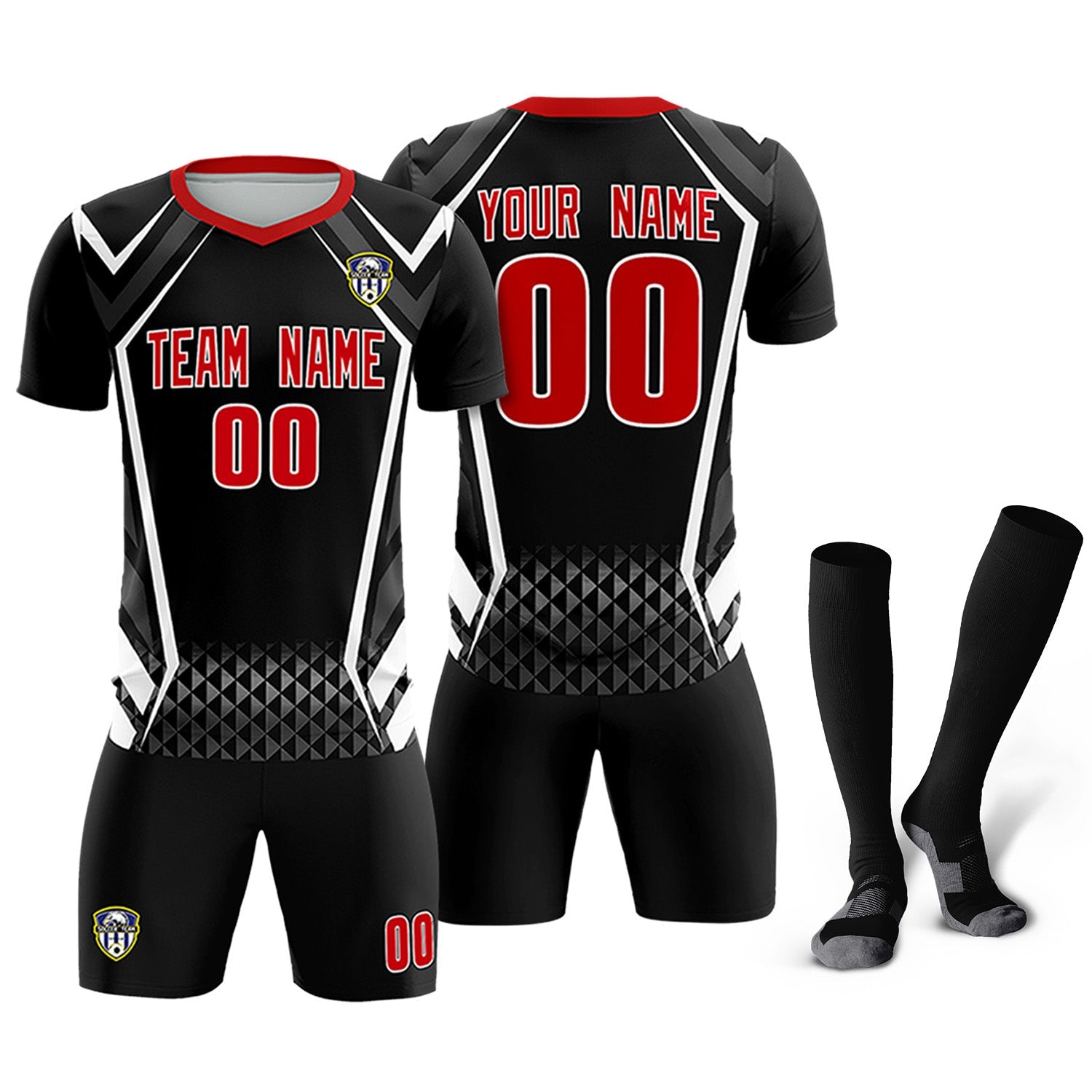 Custom Black Abstract Breathable Soccer Tops/Sets Jersey