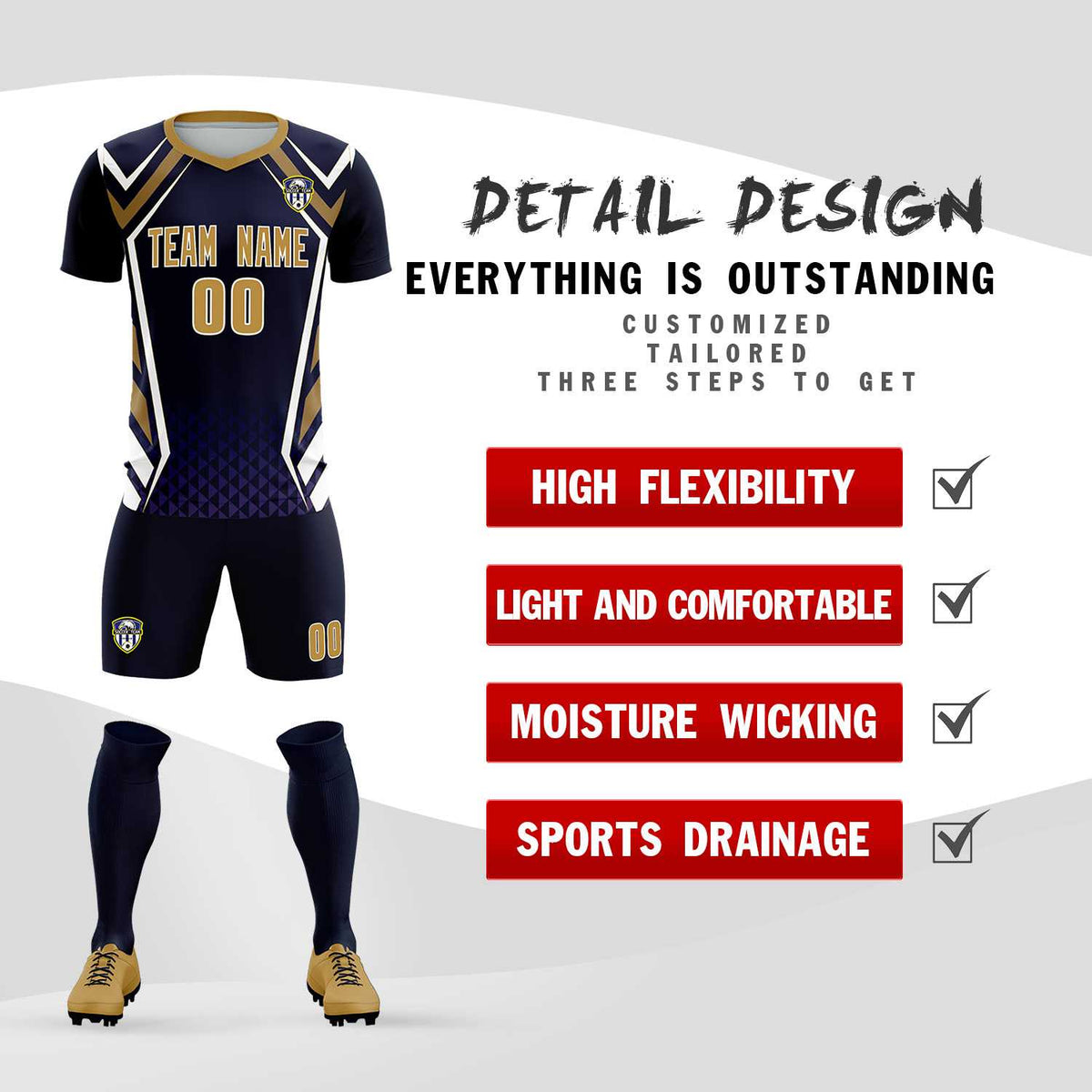 Custom Navy Abstract Breathable Soccer Tops/Sets Jersey