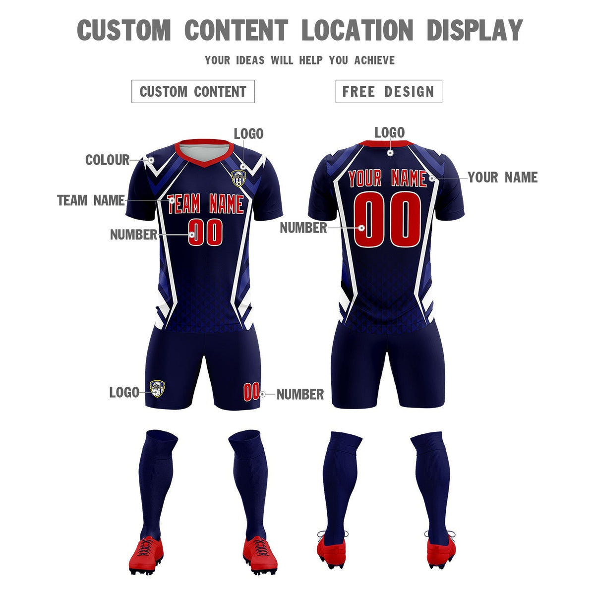 Custom Navy Abstract Breathable Soccer Tops/Sets Jersey