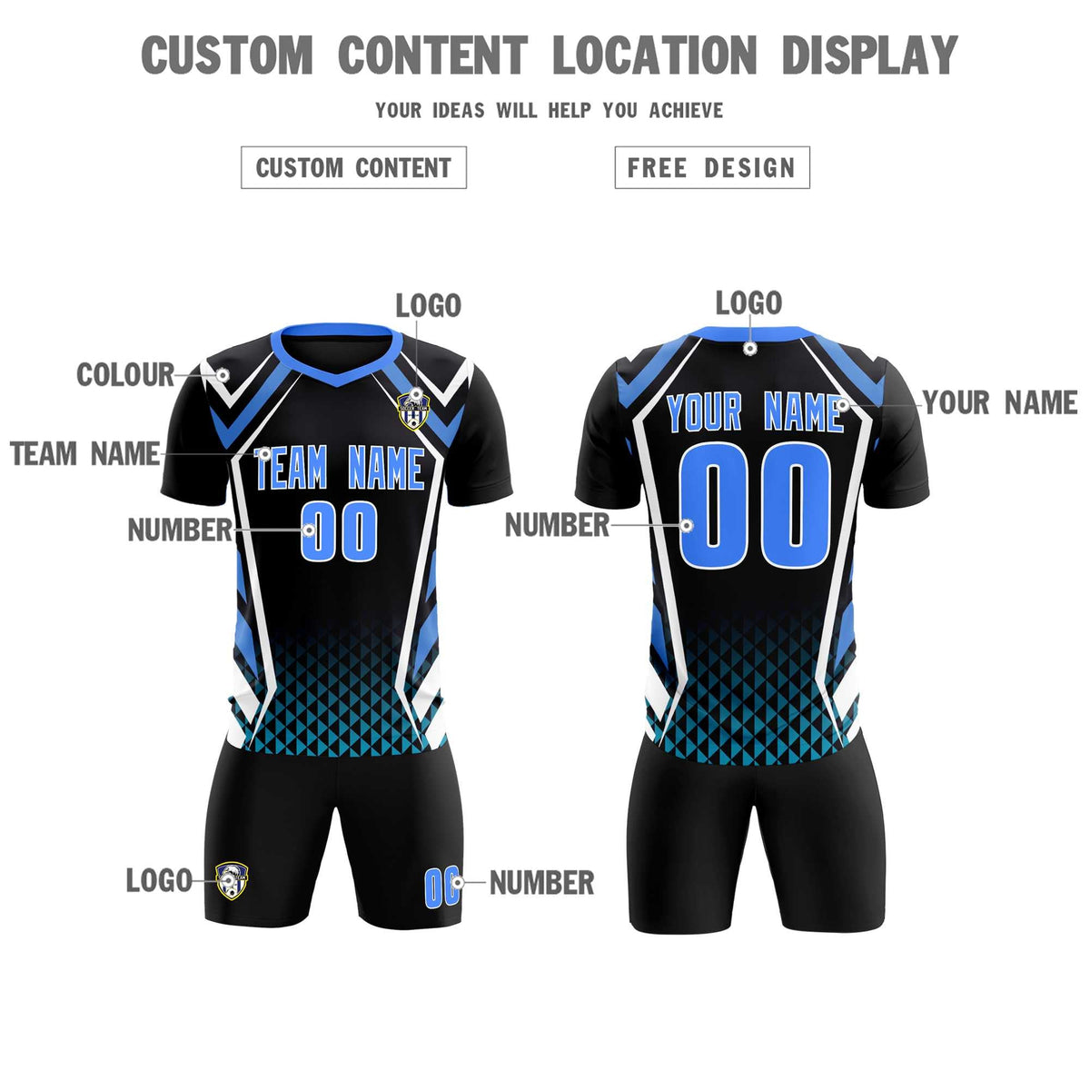 Custom Black Abstract Breathable Soccer Tops/Sets Jersey