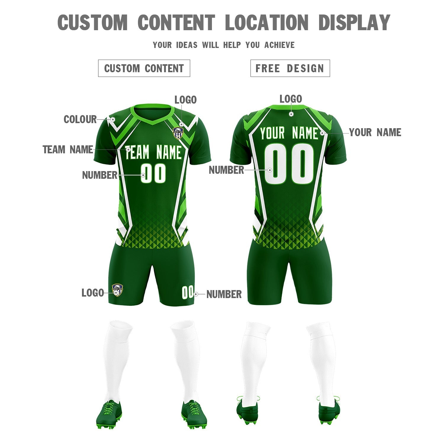 Custom Green Abstract Breathable Soccer Tops/Sets Jersey