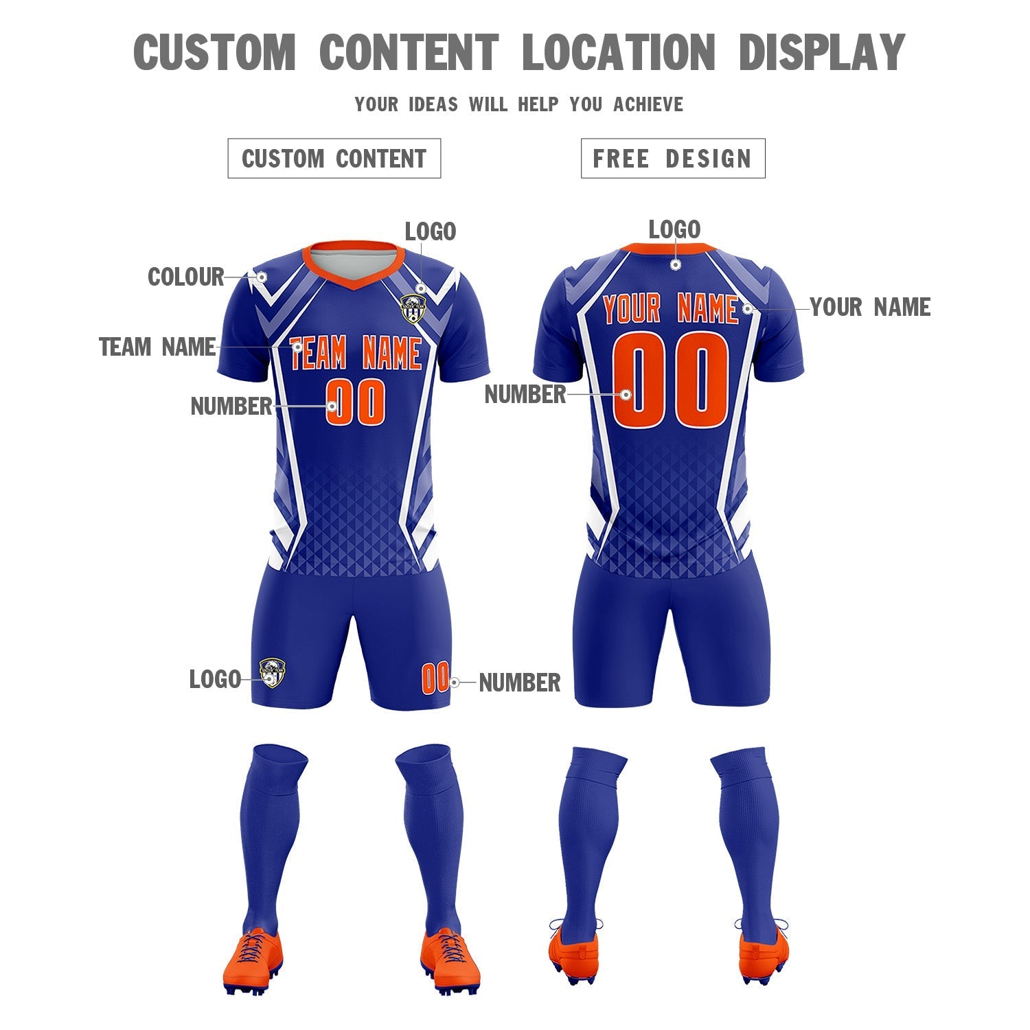 Custom Royal Abstract Breathable Soccer Tops/Sets Jersey