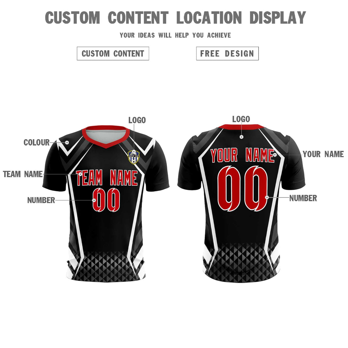 Custom Black Abstract Breathable Soccer Tops/Sets Jersey