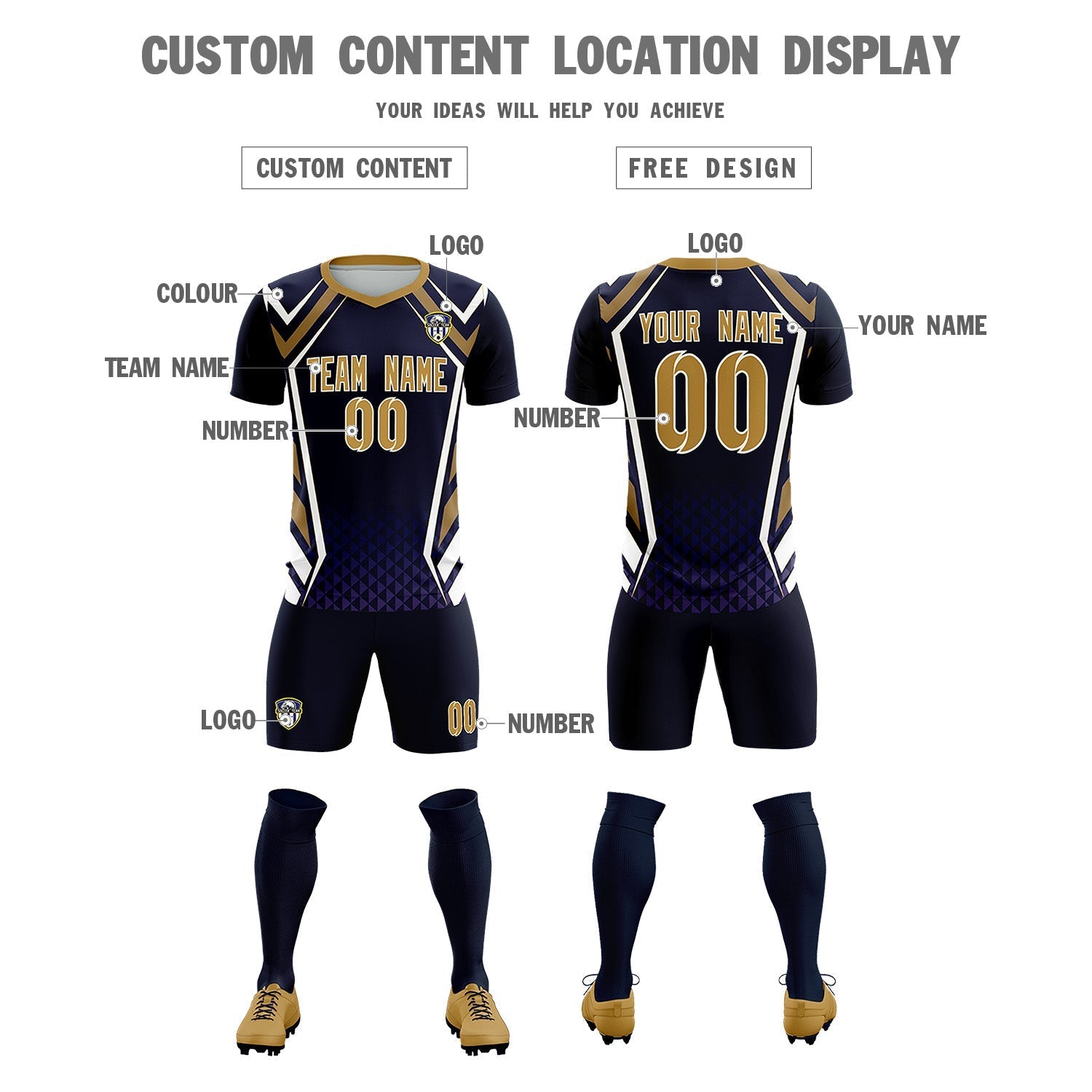 Custom Navy Abstract Breathable Soccer Tops/Sets Jersey