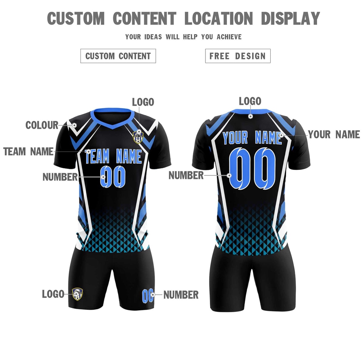 Custom Black Abstract Breathable Soccer Tops/Sets Jersey