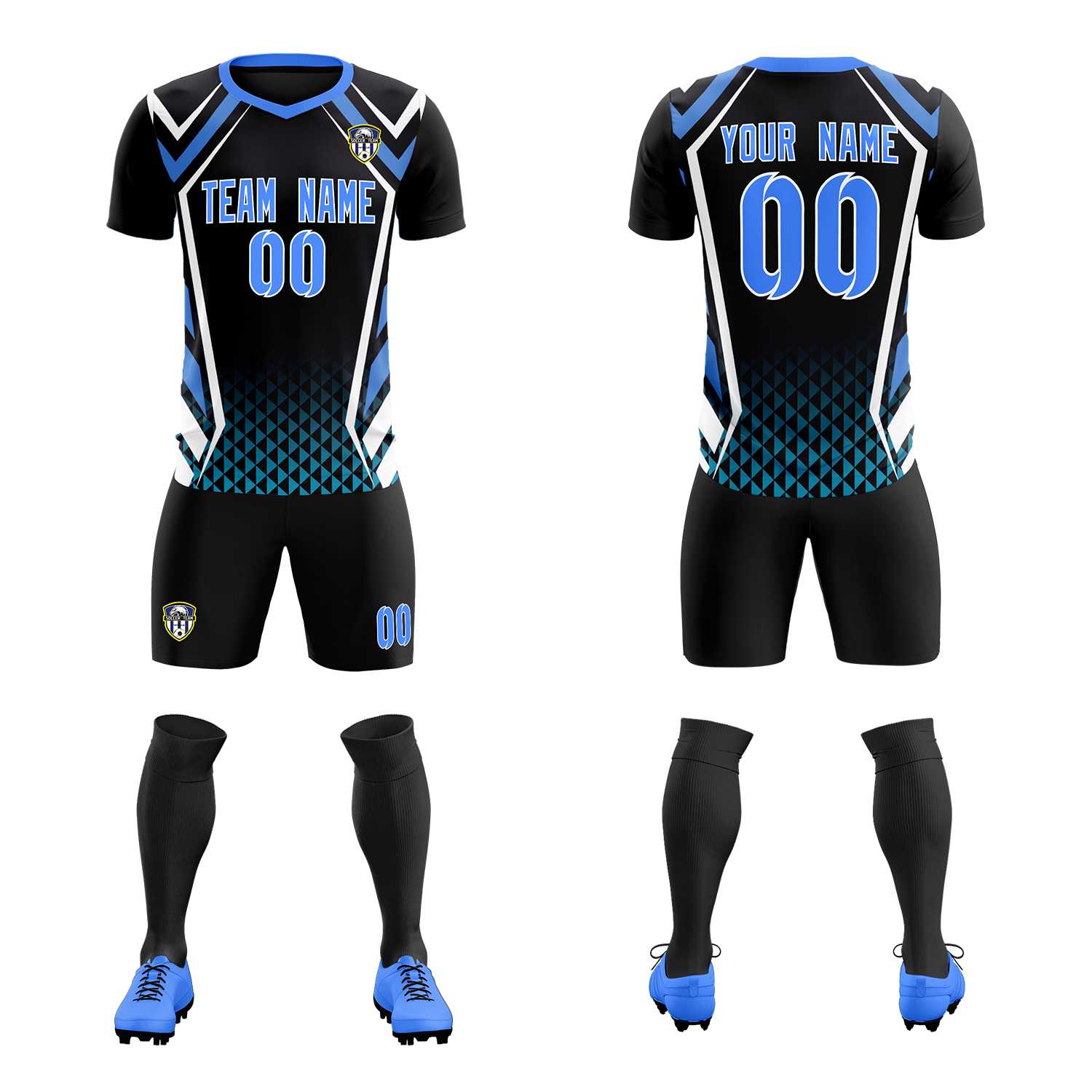 Custom Black Abstract Breathable Soccer Tops/Sets Jersey