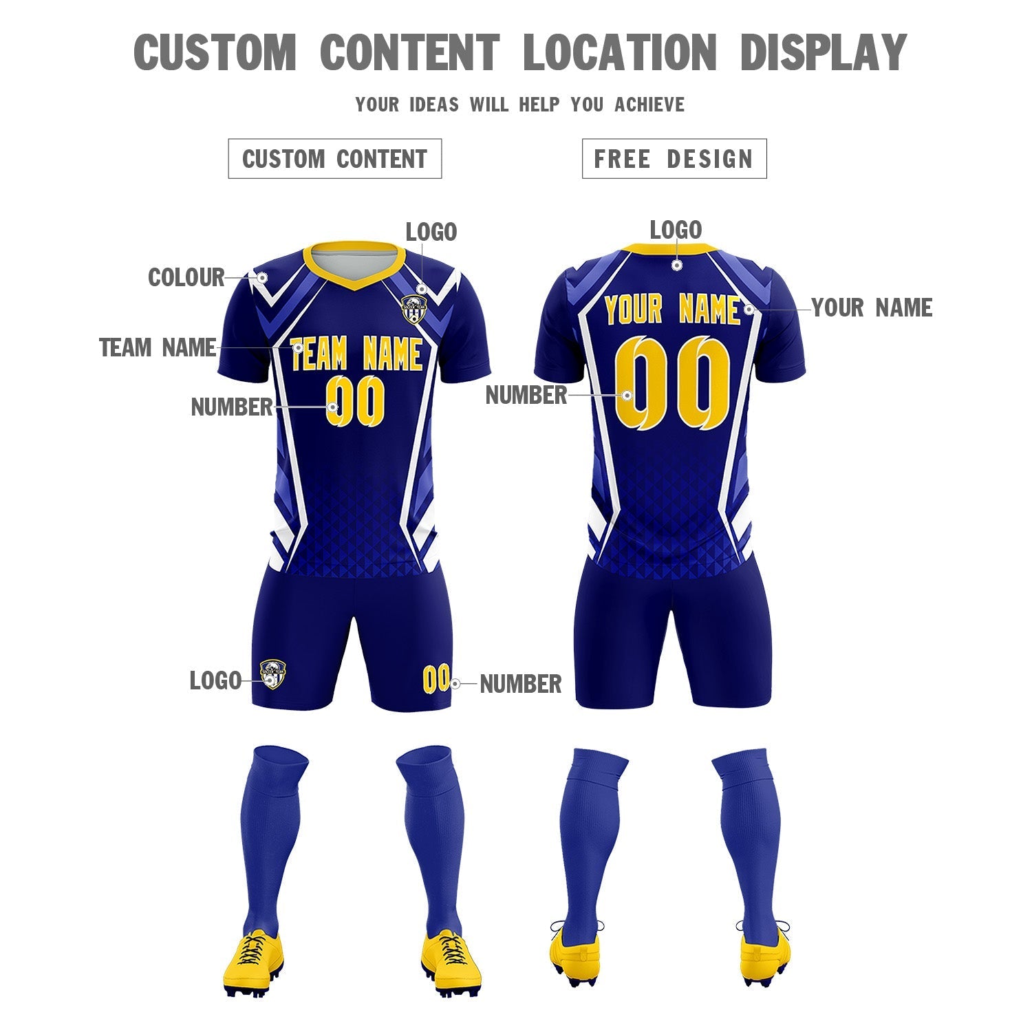 Custom Royal Abstract Breathable Soccer Tops/Sets Jersey