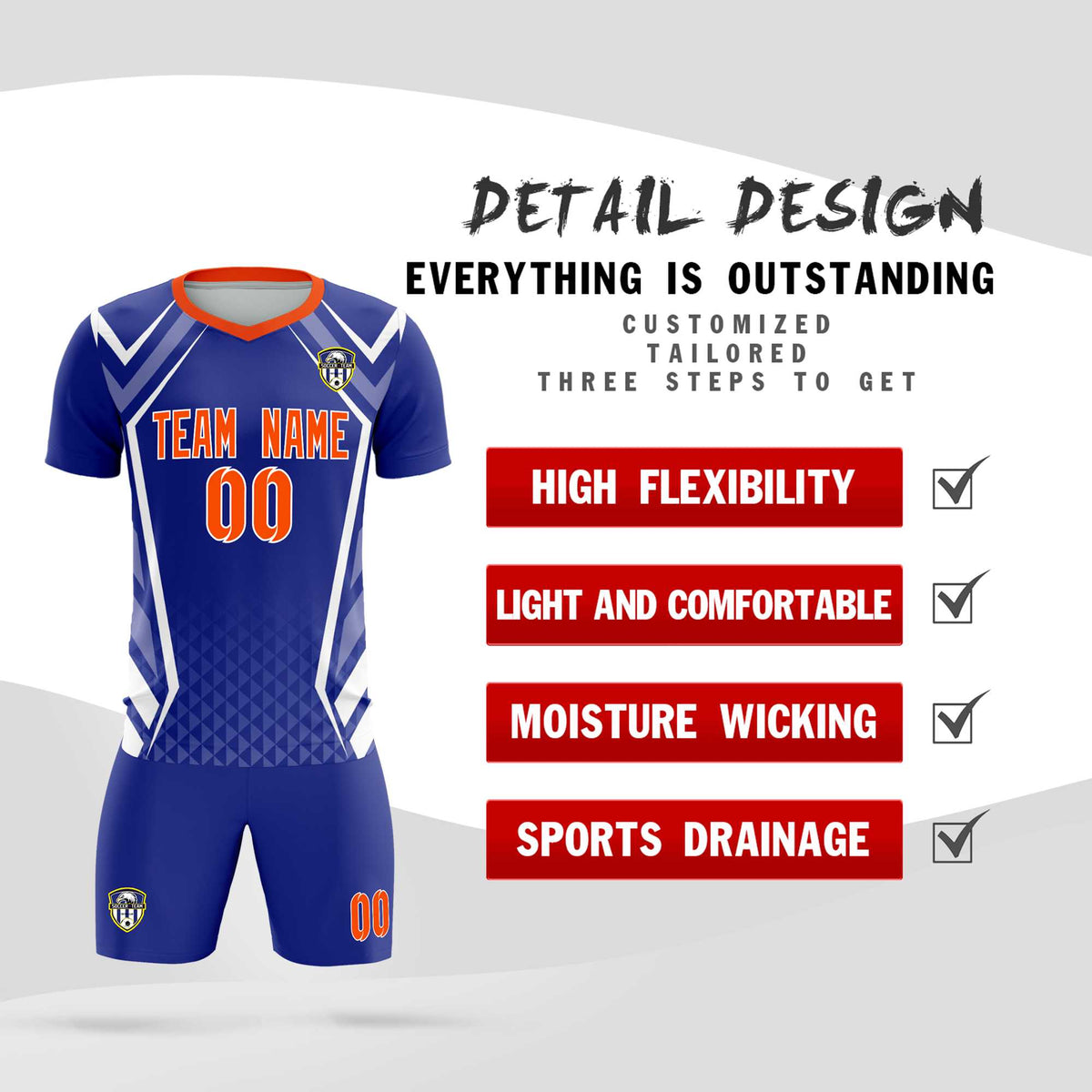 Custom Royal Abstract Breathable Soccer Tops/Sets Jersey