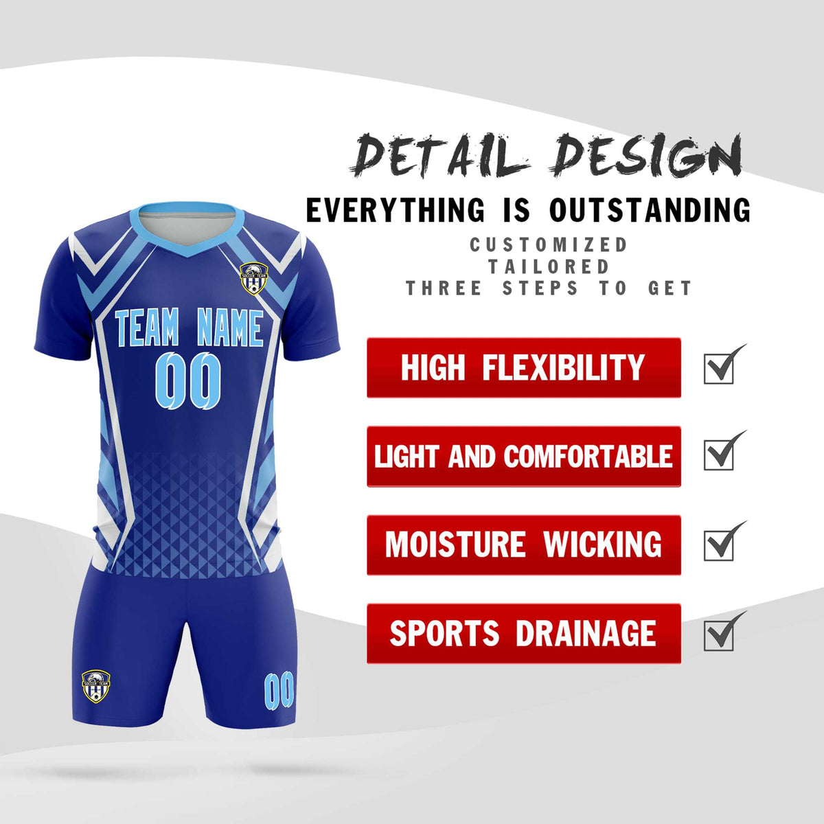 Custom Royal Abstract Breathable Soccer Tops/Sets Jersey