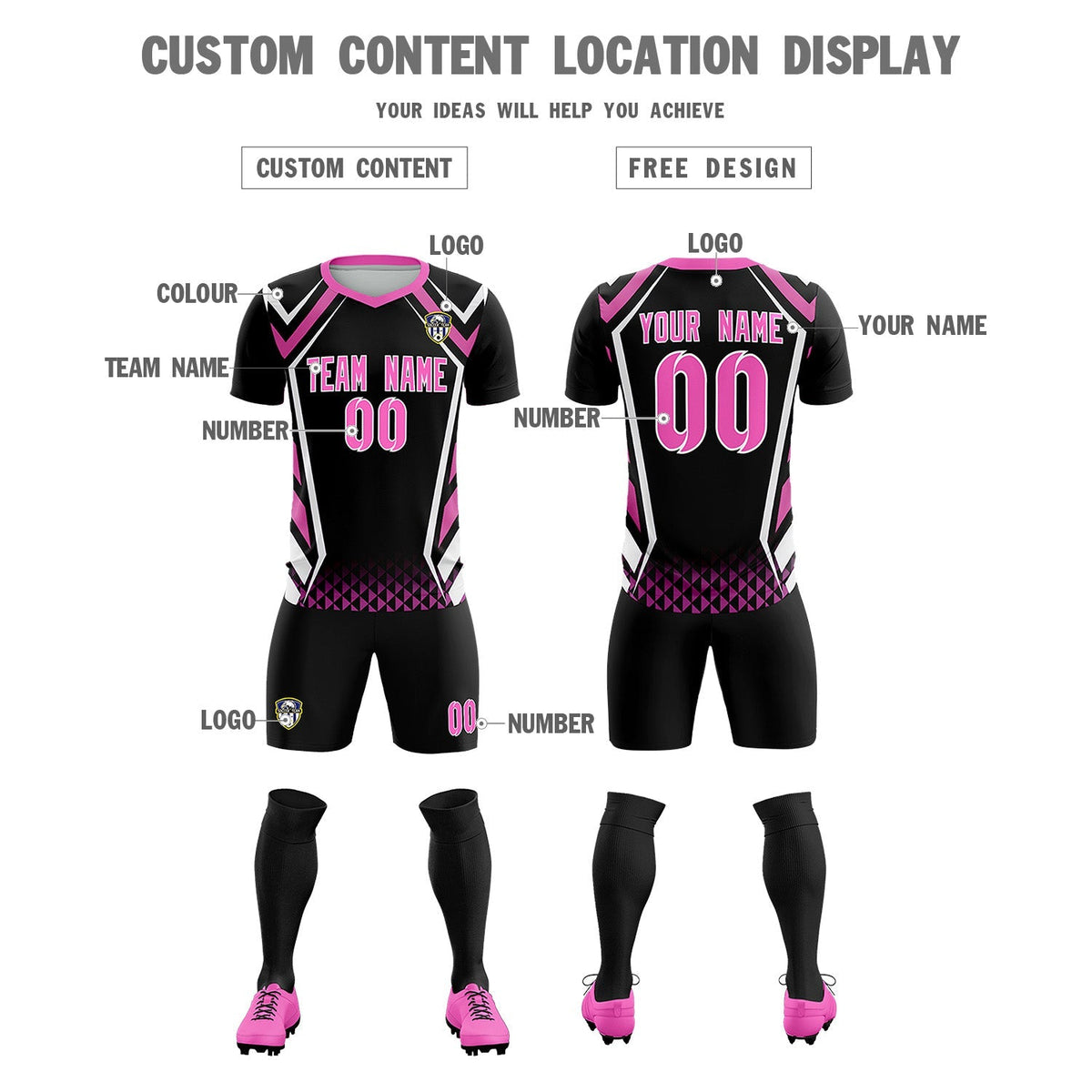 Custom Black Abstract Breathable Soccer Tops/Sets Jersey